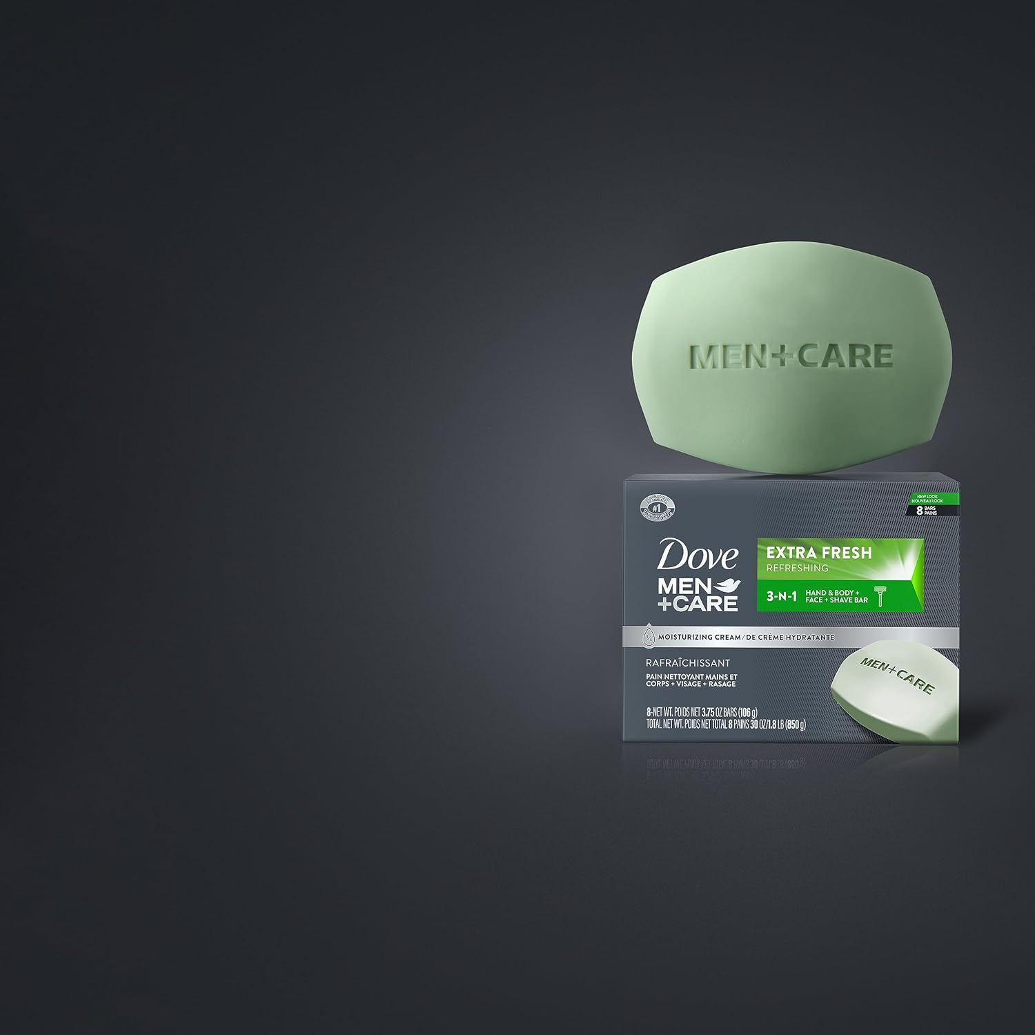 Dove Men+Care Body and Face Bar, Extra Fresh 4 Oz, 8 Bar image number 5