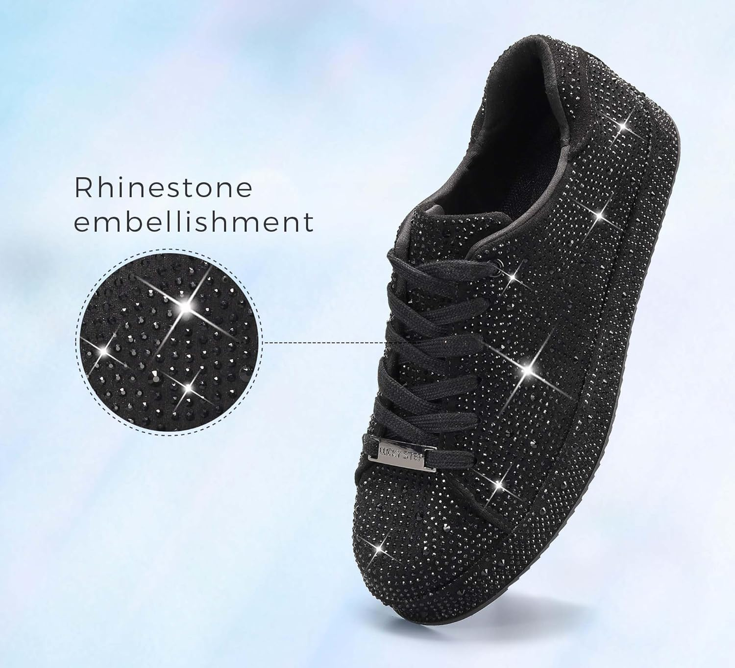 LUCKY STEP Platform Rhinestone Fashion Glitter Sneakers | Sparkly Bling Bedazzled Wedding Bridal Shiny Shoes for Women image number 6