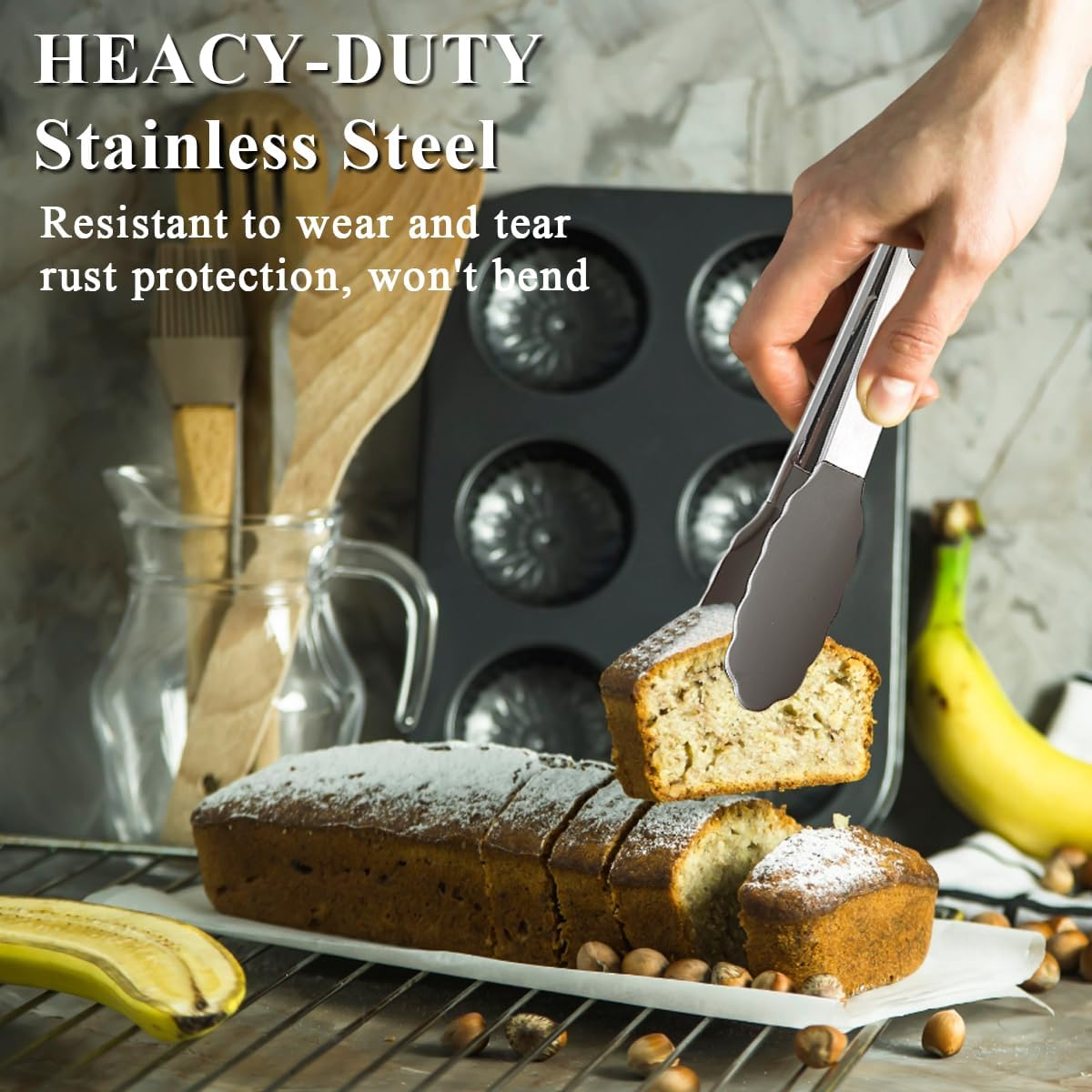 Reanea Spatula and Cooking Tong Set, Silicone Slotted Turner, Kitchen Tong, Heat Resistant Handle Non Slip, with Silicon Tips, Dishwasher Safe image number 4