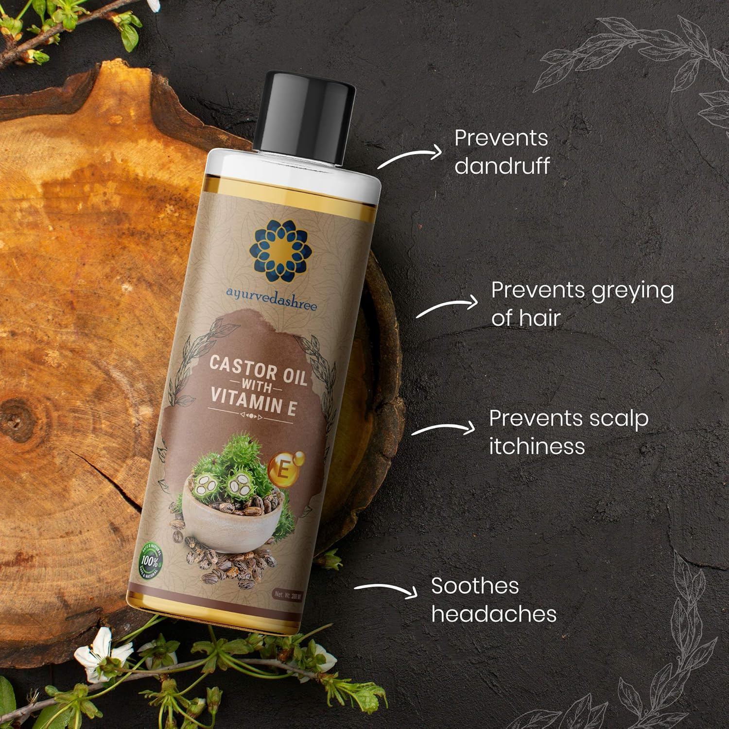 100% Pure Cold Pressed Castor Oil with Vitamin E 200 Ml 6.76 Fl Oz Conditioning & Healing for Dry Skin Hair Care Coldpressed Castor Oil with Vitamin E image number 2