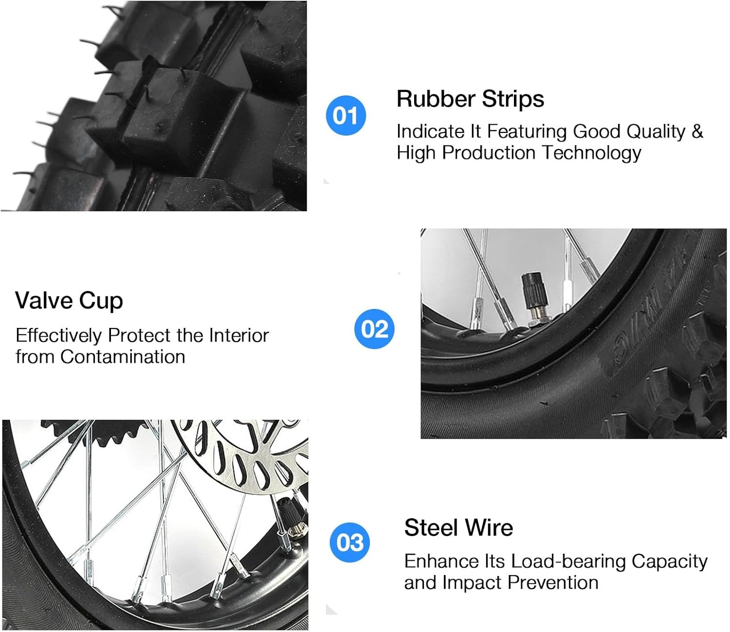 90/100-14 Rear Wheel Rim Tire, Rear Wheel Tire and Rim Inner Tube with 15Mm Bearing Assembly, Rotor & 420 41T Sprocket for Dirt Pit Bike Tao Kayo TSD 110 TD 125 image number 3