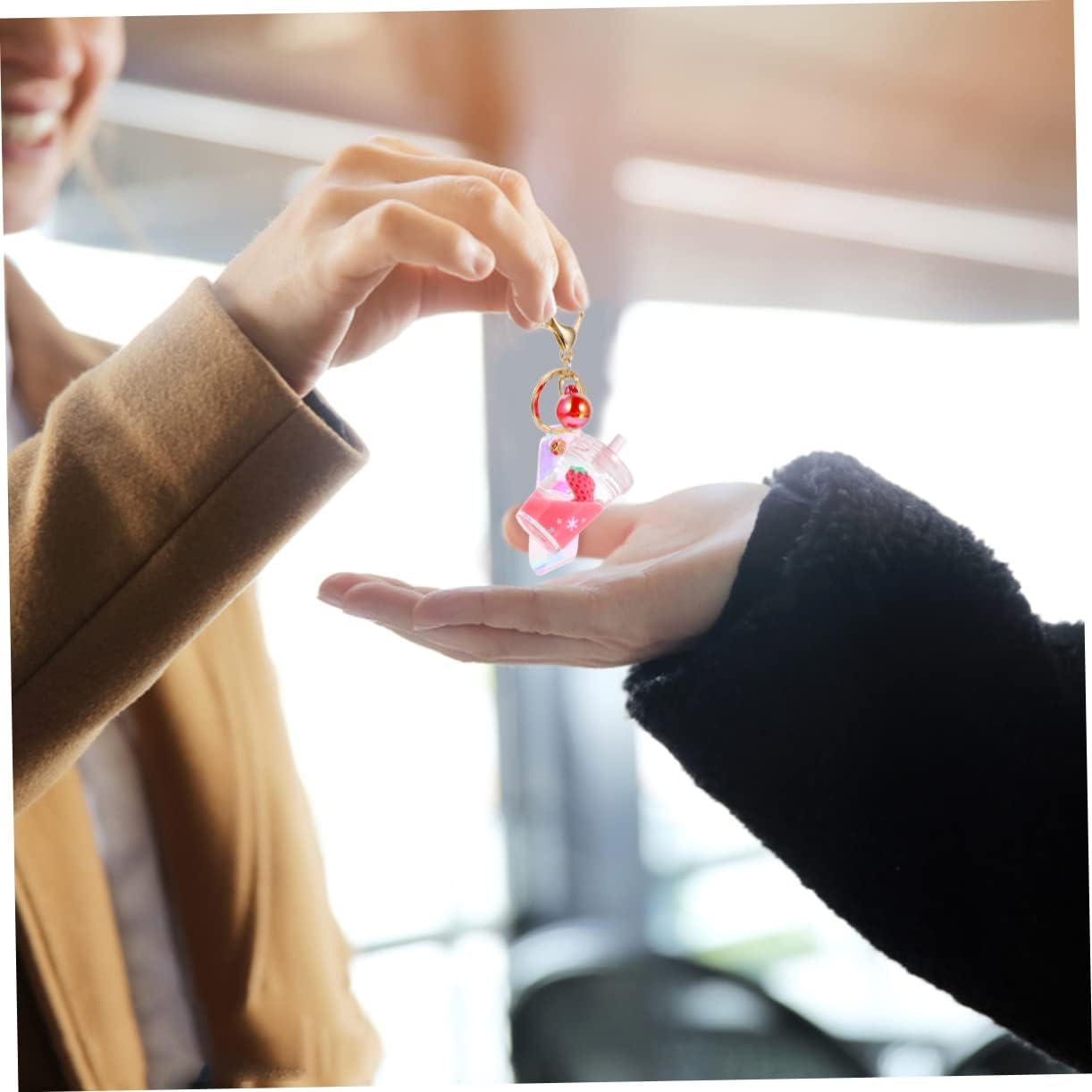 1Pc Fruit Keychain Hand Bags Elegant Key Chain Tote Purse for Women Fringe Purse Car Trim Wallet for Women Creative Quicksand Key Ring Quicksand Liquid Tote Bag Tassel Miss White image number 4