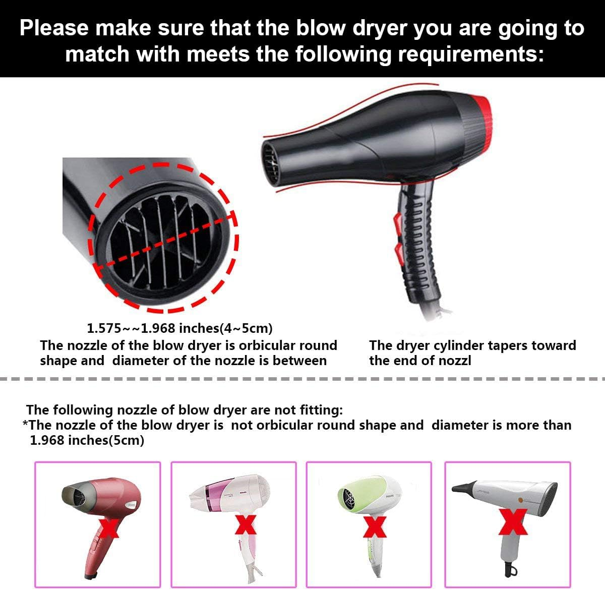 Kingkam Collapsible Hair Dryer Diffuser - Travel and Easy Storage - Diffuser Attachment Fit Most Hair Dryers with Nozzle Diameter D-1.575Inch to 1.968 Inch (4-5Cm) - Black image number 6