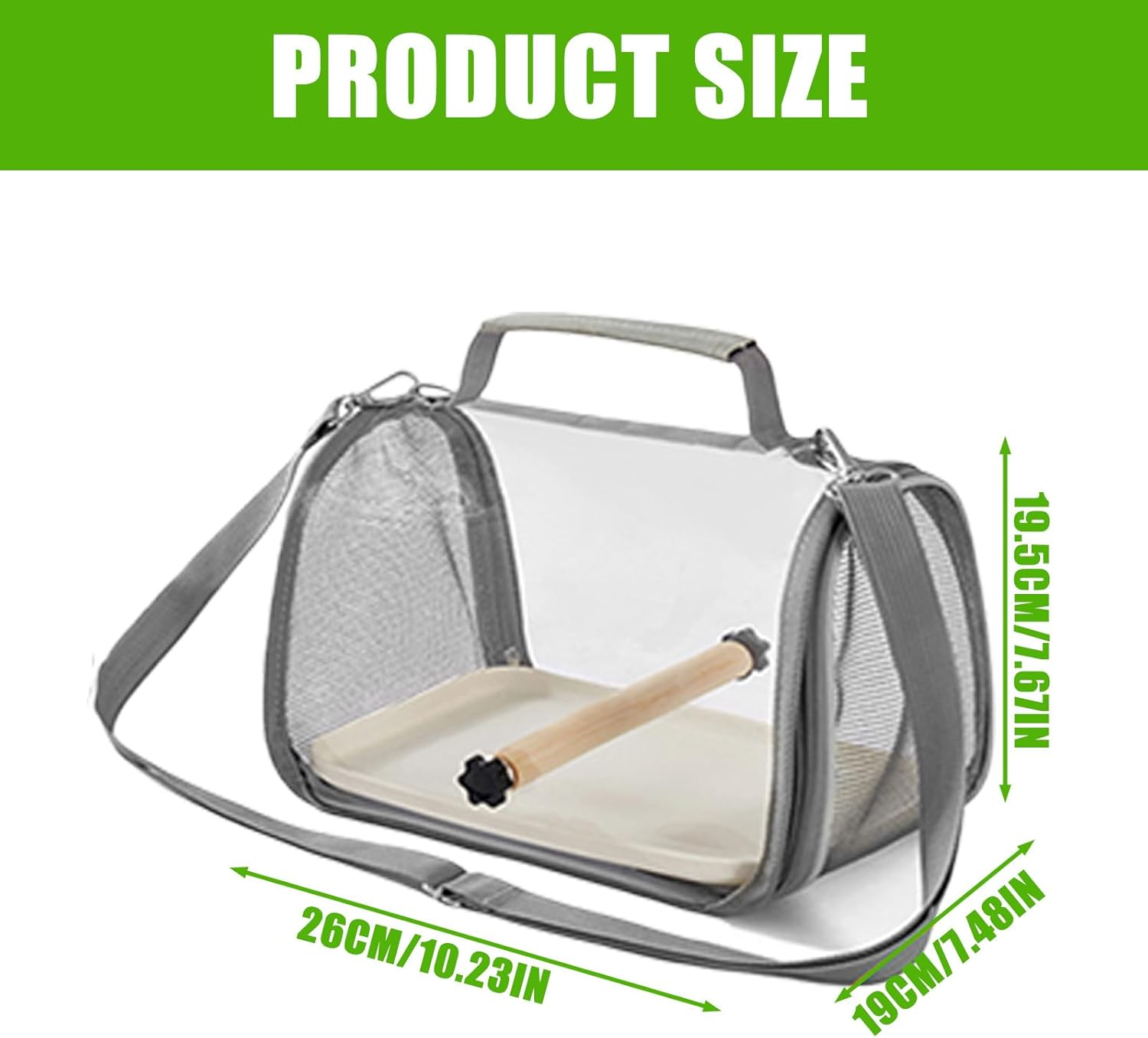 Bird Transport Box with Wooden Rod and Tray, Bird Carrier for Budgies/Parakeets/Small Animals, Portable Bird Carrier 19 X 26 X 19 Cm image number 2