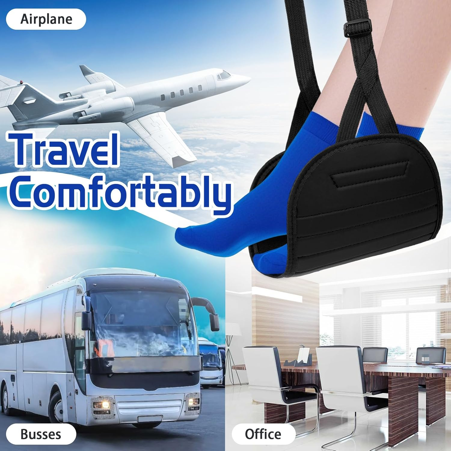 Fiohiros Airplane Foot Rest, Artificial PU Leather Foot Hammock for Plane, Airplane Travel Accessories Foot Hammock for Plane image number 5