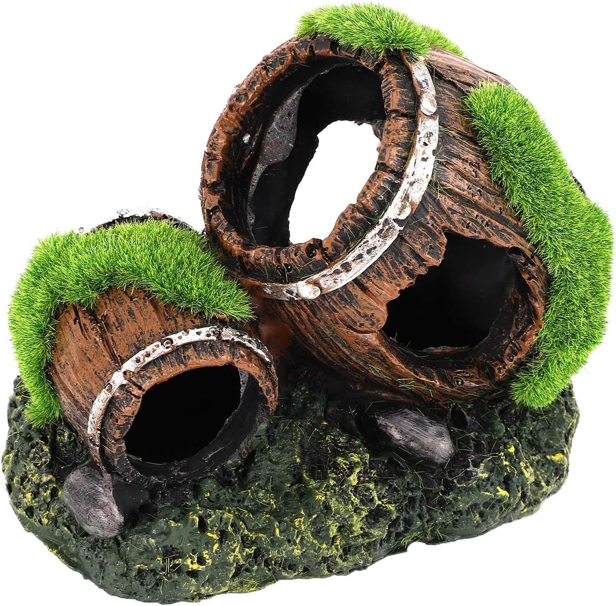 NQEUEPN Fish Tank Broken Barrel Decoration, Dual-Barrel Resin Fish Tank Decoration Aquarium Decor Aquarium Hideout for Betta Fish Tank Landscape for Small Animals to Play Hide Rest image number 3