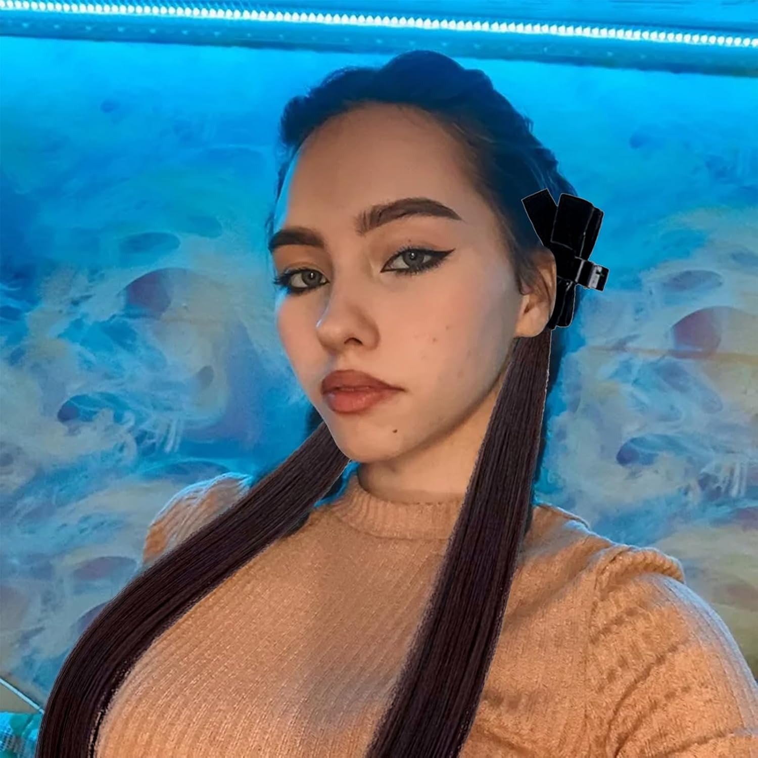 NICENEEDED 16.9 Inch Ponytail Extension with Grappling Clip Brownish Black Straight Hair Extensions Ponytail Hairpieces for Women Everyday Use