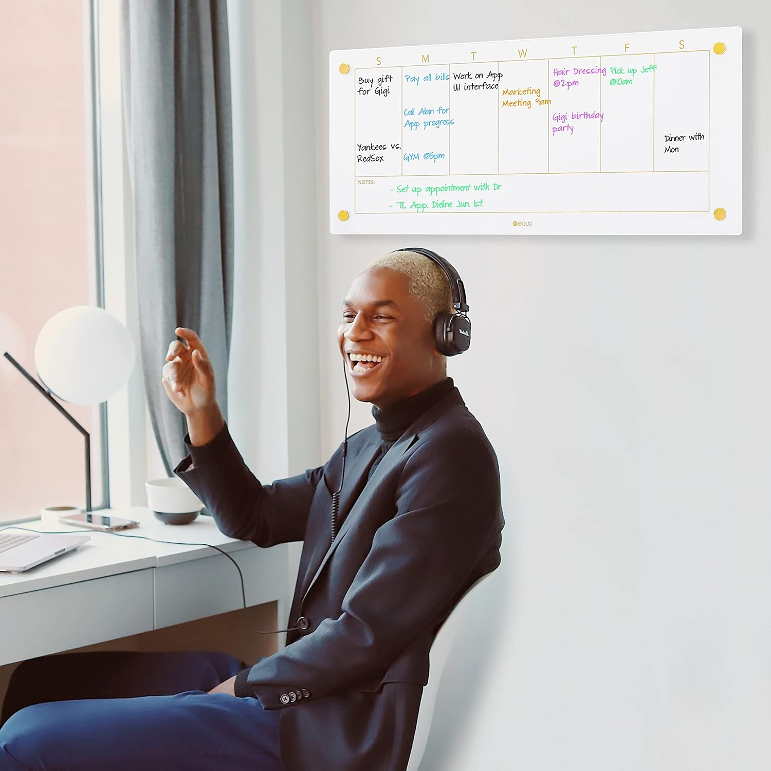 Glass Golden Weekly Dry Erase Calendar White Board for Wall, to Do List & 7 Days Planner Whiteboard for Home Office, 58.6X24Cm, 4 Markers Included, Yeoux