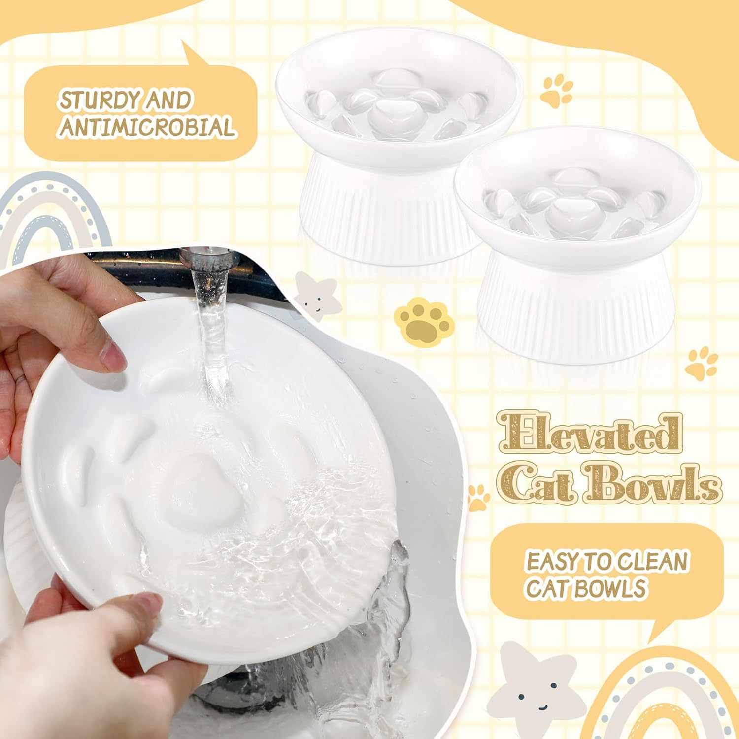 Elevated Ceramic Slow Feeder Cat Bowl &ndash; Anti-Vomiting Raised Cat Food Dish for Dry and Wet Food, Ideal for Dogs and Cats image number 6