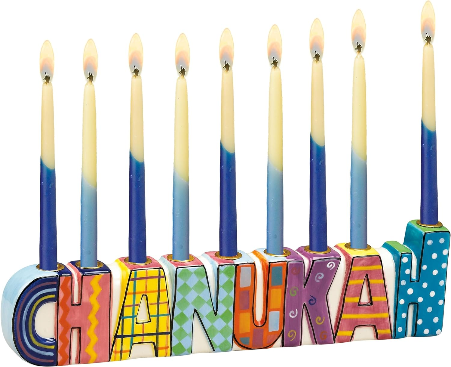 Rite Lite Chanukah Multicolor Menorah - Hand Painted Ceramic Colorful Menorah Whimsical Designs Kids for Hanukkah Gifts Jewish Holiday Party Favors Festival of Lights image number 2