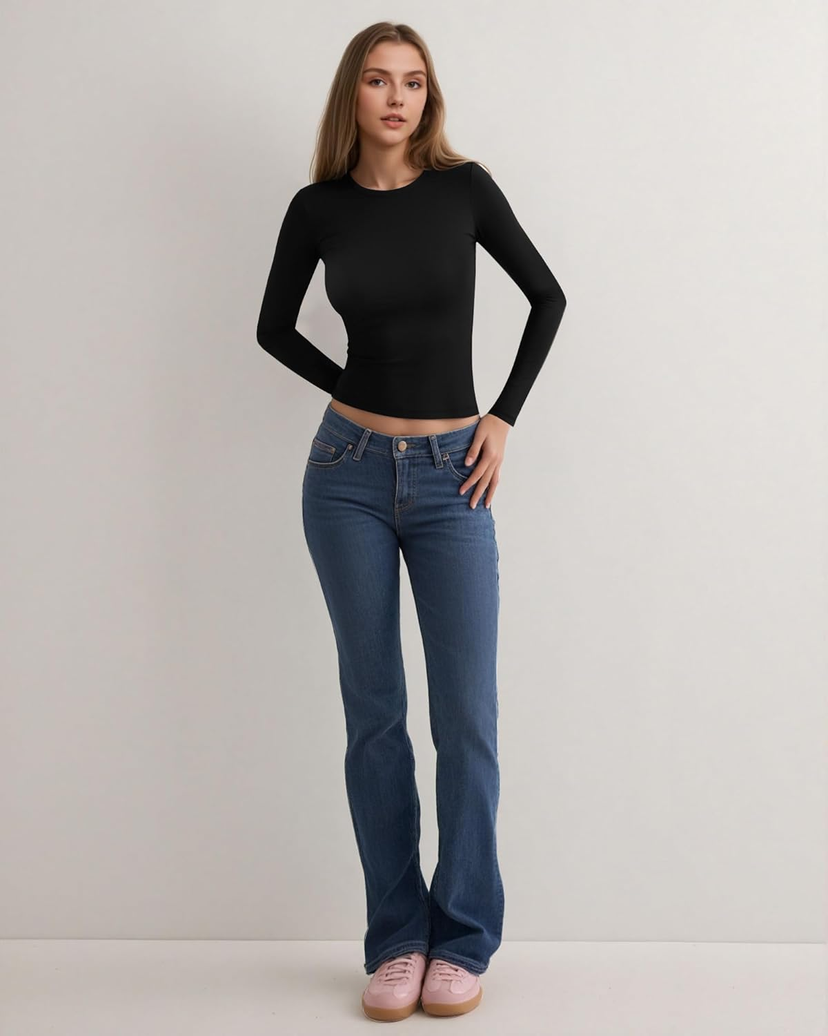 Lotofun Women'S Long Sleeve Crew Neck T Shirts Slim Fitt Going Out Tops image number 4