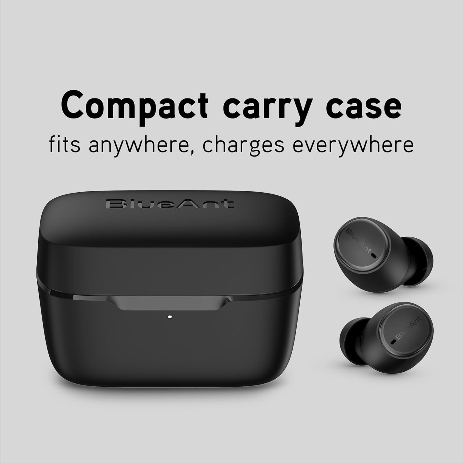 Blueant Pump Air Lite 2 True Wireless Bluetooth Earbuds, Sweatproof Sports Fit, Big Bass Sound, Clear Calls, All-Day Battery with Charging Case, Lightweight In-Ear Design, Black