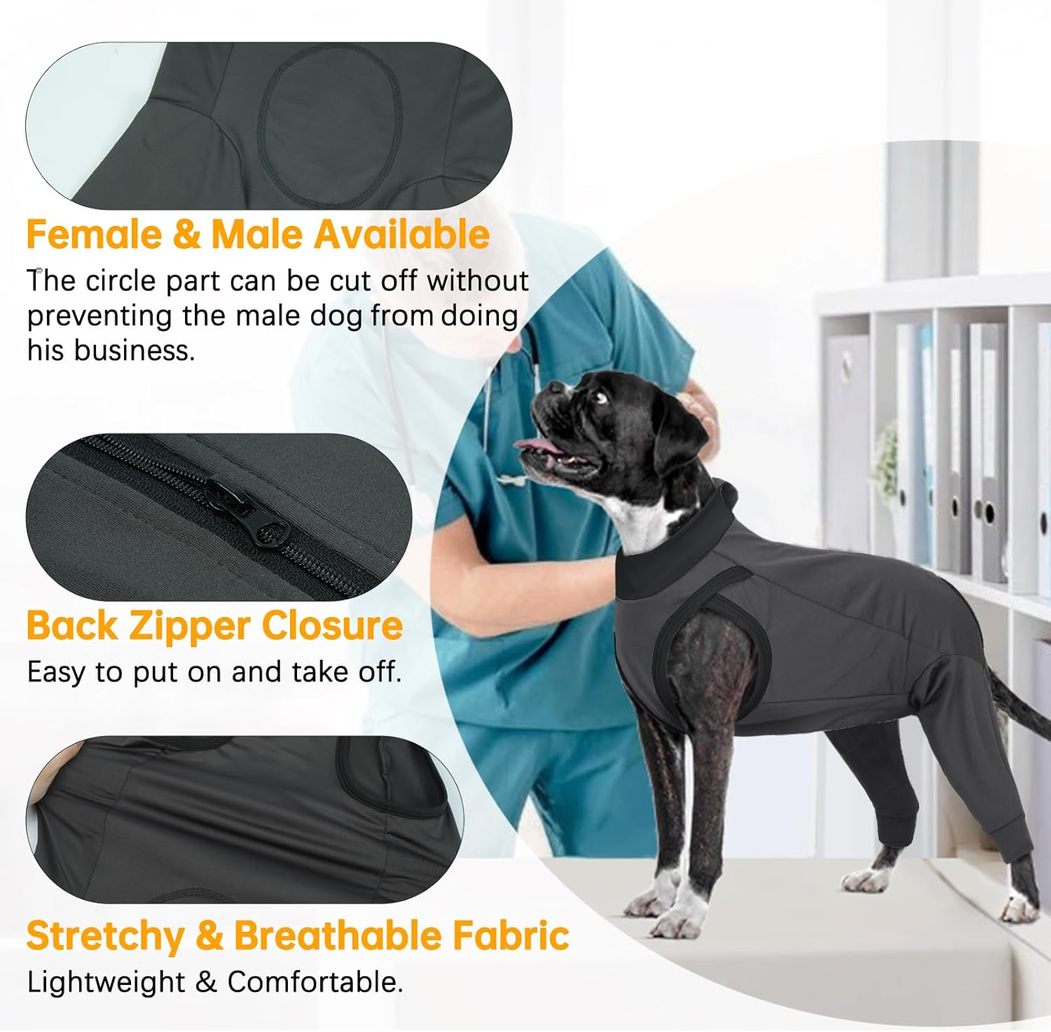 Lelepet Dog Recovery Suit for Front Legs, Dog Sleeve to Stop Licking, Elbow Protector for Leg Injuries Shoulder Wounds after Surgery Male Female,Zippered Long-Sleeved Shirt Cone Alternative(S-3Xl) image number 1