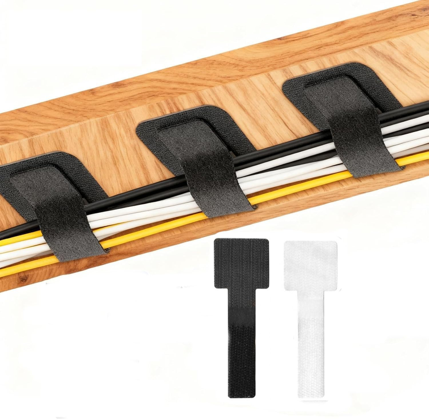 WADY 60 Pcs Hook and Loop Velcro Cable Ties - Reusable Cable Ties Strong Adhesive Cord Organizers for Desk/Home/ - No Residue Heavy Duty Cable Management Straps, Electrical and Wiring (White+Black)