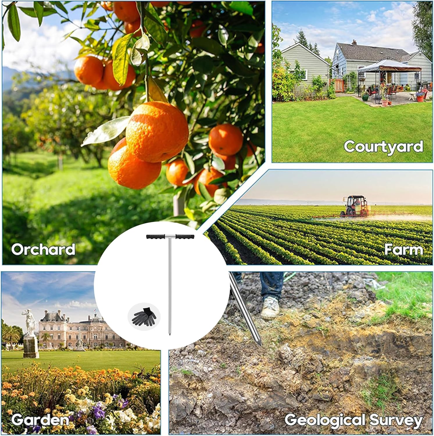 Soil Probe Rod with Gloves,Heavy-Duty Adjustable Soil Probe Rod (32"-48") - Stainless Steel Tank Locator with T-Handle | for Septic Pipes, Utility Lines & Rodent Runs image number 5