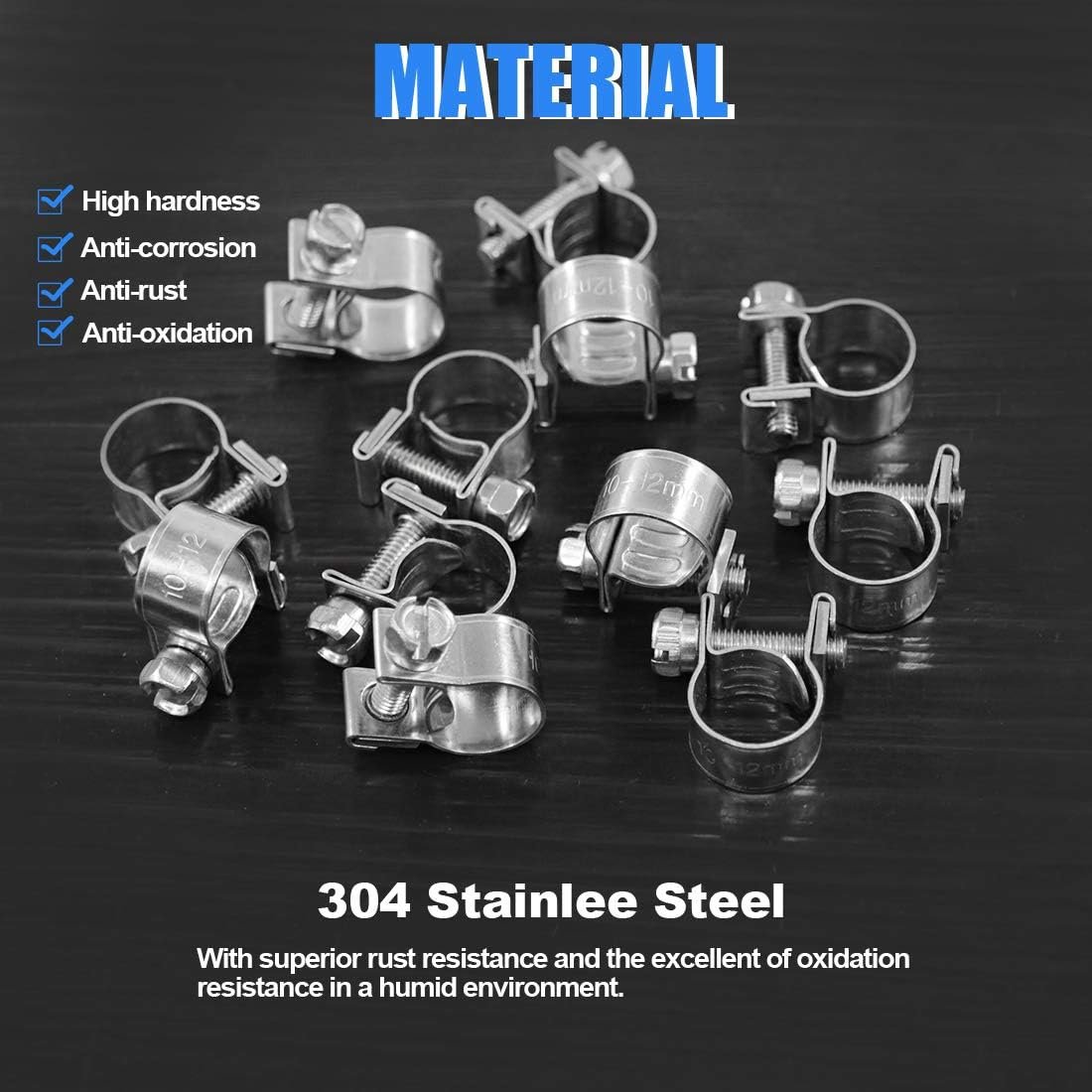 Glarks 12Pack 10-12Mm Stainless Steel Mini Fuel Injection Hose Clamps Adjustable Pipe Hose Clip Tube Clamps Set (13/32''-15/32'' Dia) image number 4