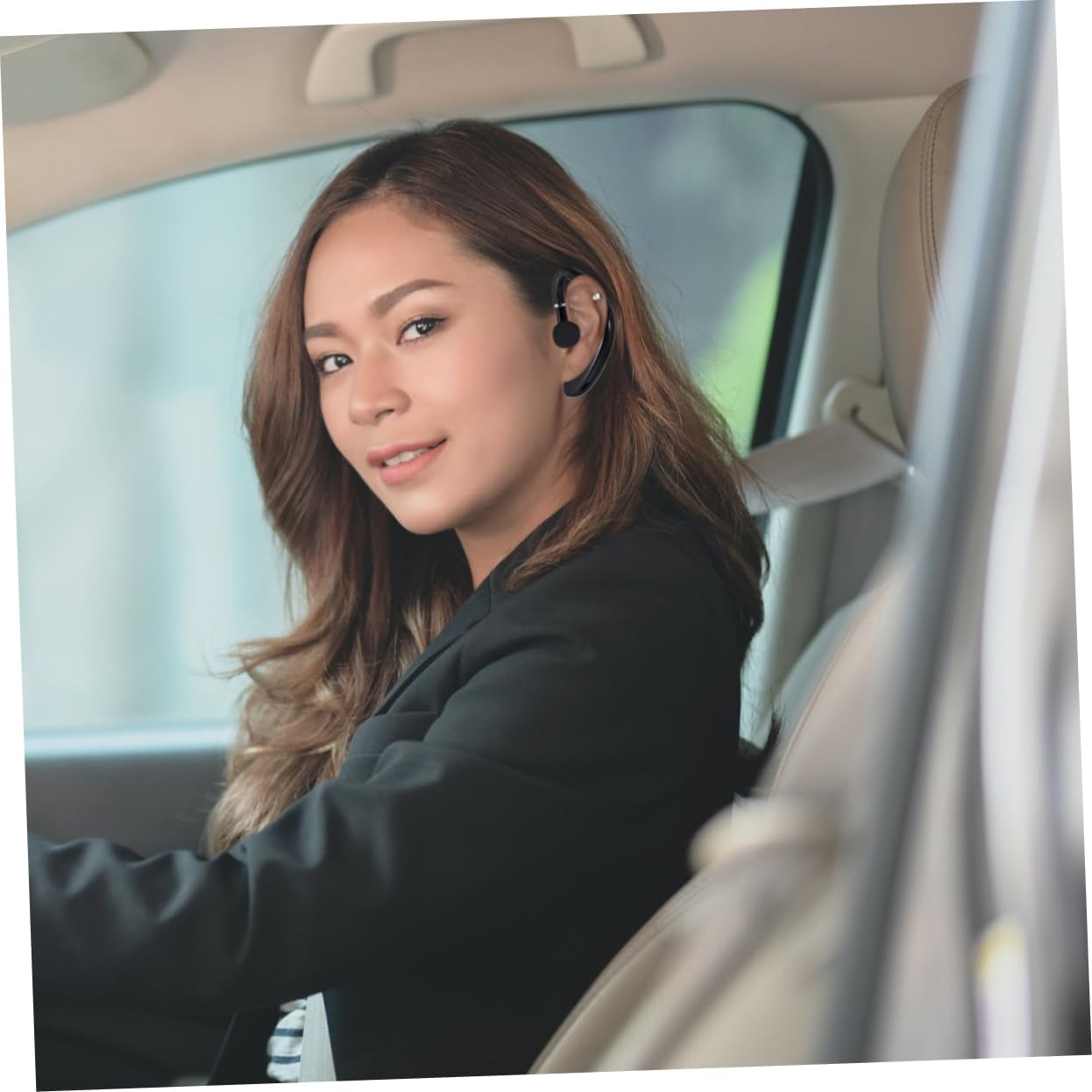 POPETPOP Wireless Earphone Earpiece for Driving Long Battery Life, One-Side Ear Hook Design, Black Wireless Earbuds for Workout and Business Use image number 2