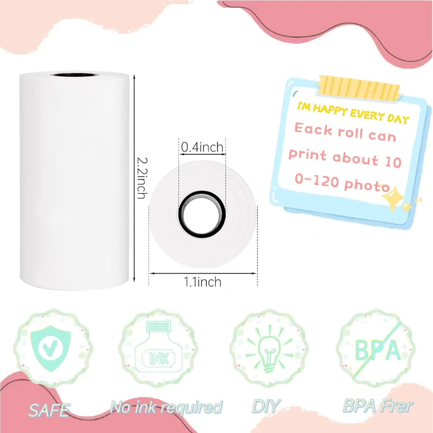 16 Rolls of Kids Instant Refill Paper, Thermal Printing Refill Paper Roll Photo Print HD, BPA Free- Suitable for Most Kids Instant Cameras （10 Rolls of White+6Color）