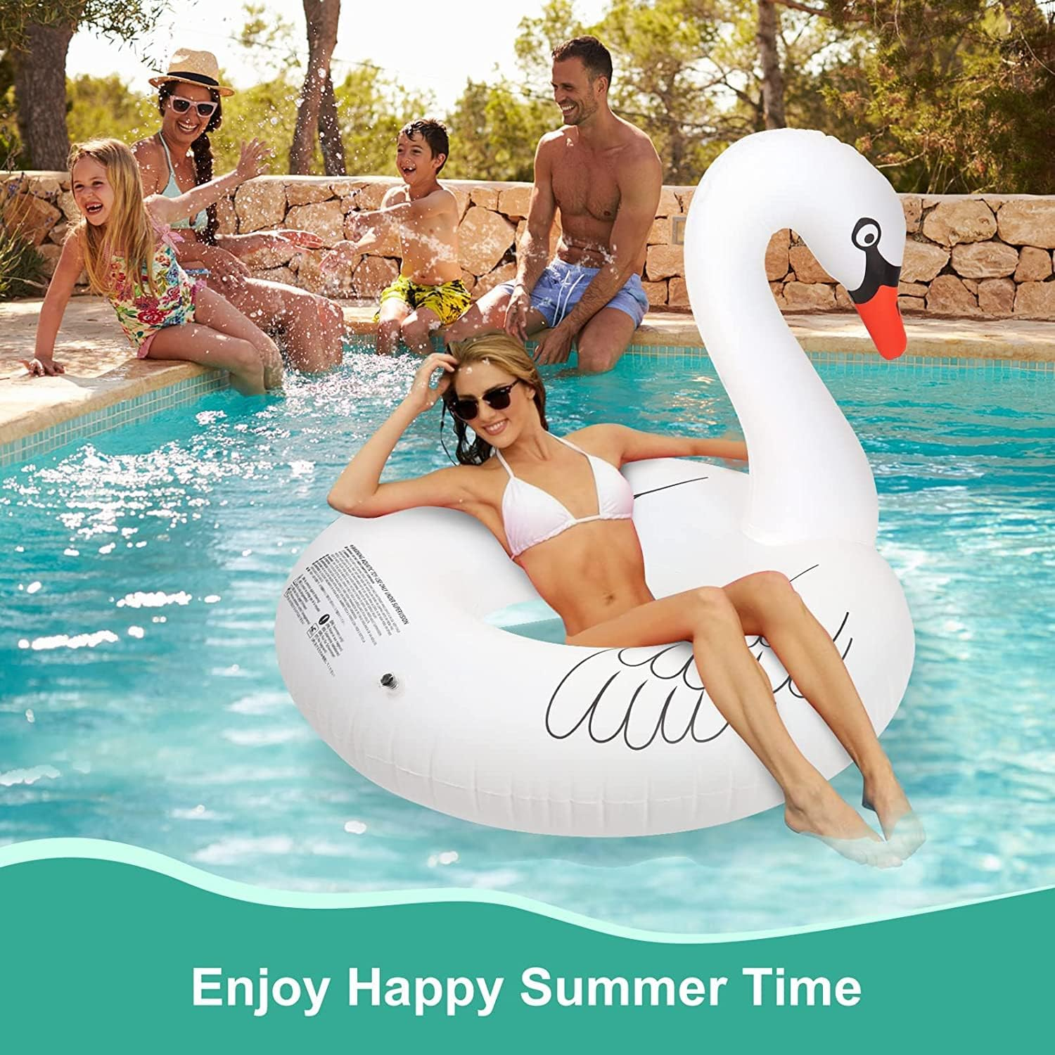 Inflatable Swan Pool Float with Colorful Lights, Flyfreeu Solar Powered LED Color Changing Swan Swim Tube Rings, 42'' Large Pool Beach Floaties Lake and Beach Floaty Summer Pool Raft Lounge for Adults image number 3