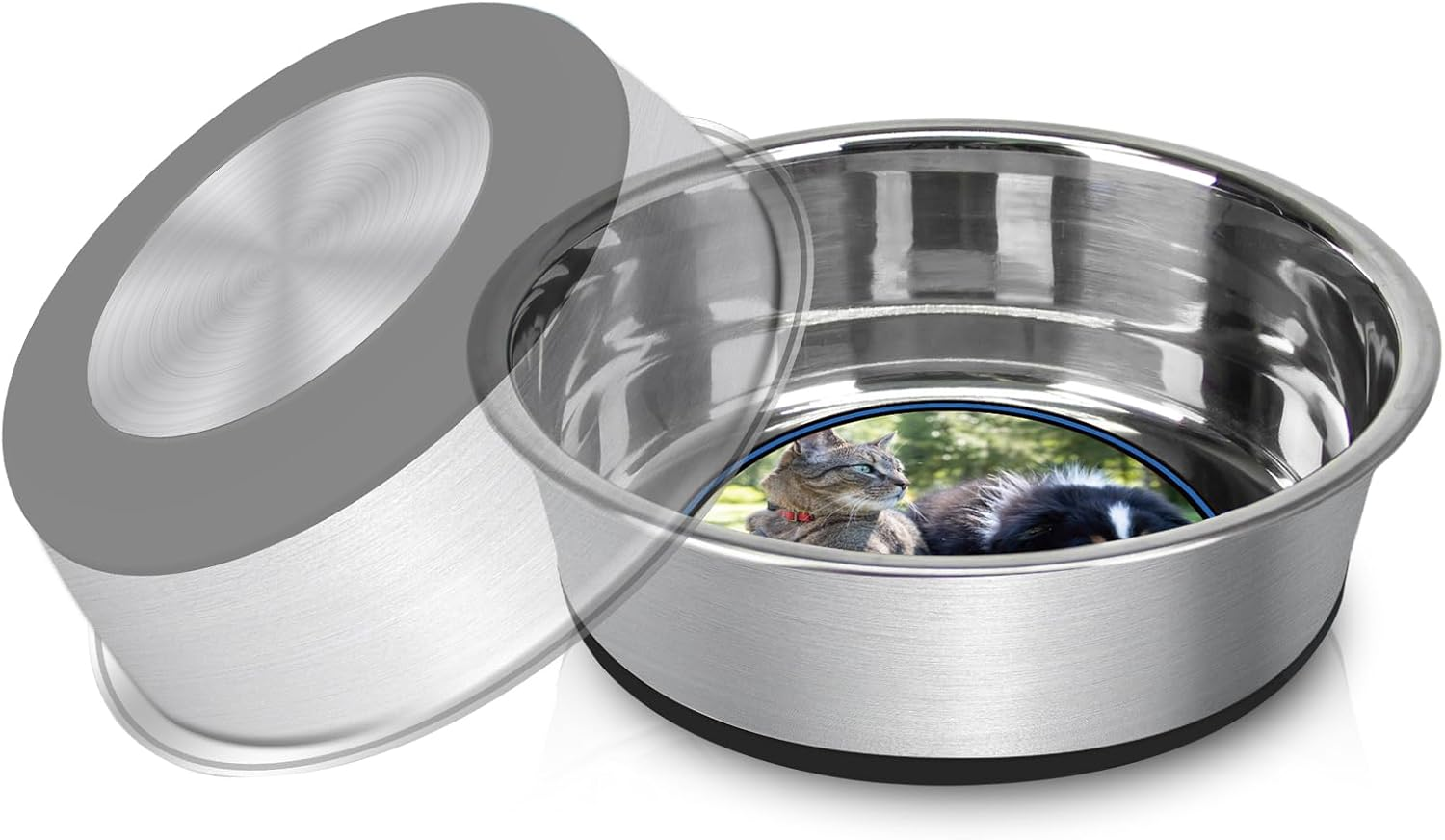 Grehge Steel Anti-Slip Dog Bowls,Non-Slip Stainless Steel Pet Bowl with Foot Mat - Perfect for Mess-Free Mealtime,Quiet Pet Bowls for Cats and Dogs, Dry and Wet Foods,5.5In Single Pack