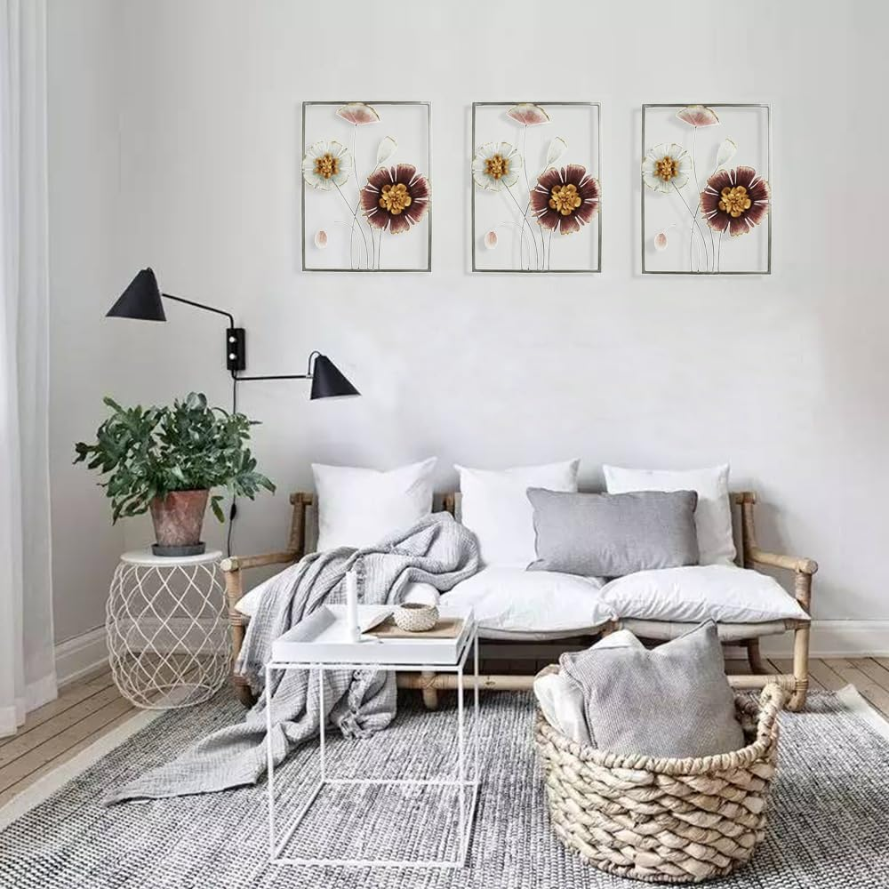 Metal Wall Art,Spring Flowers,50Cm Hanging Framed Wall Arts,3D Flowers Home Garden Decor,Sculpture for Indoor Outdoor, Xmas Gift,Thickness 5Cm