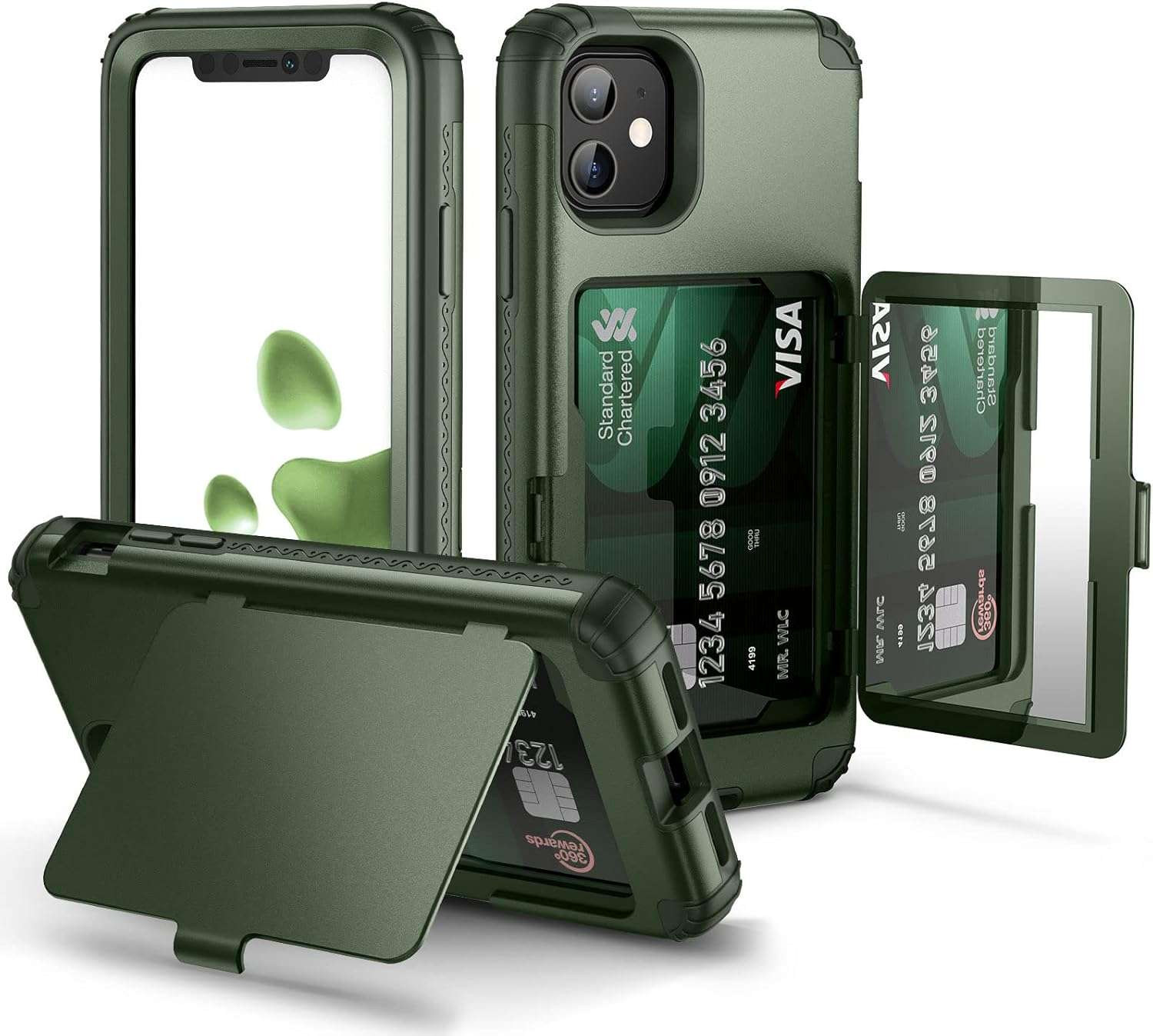 Iphone 11 Wallet Case - Welovecase Defender Wallet Credit Card Holder Cover with Hidden Mirror Three Layer Shockproof Heavy Duty Protection All-Round Armor Protective Case for Apple Iphone 11 Black