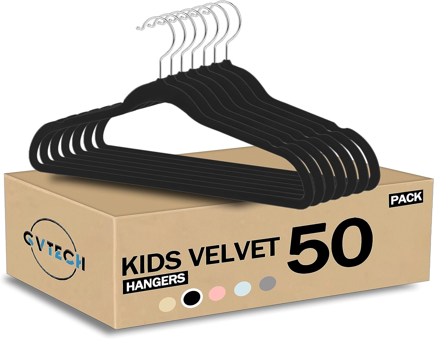 GVTECH Kids Hangers Velvet, [50 Pack] Children Cloth Durable Baby Hangers for Closet - Perfect Infant Toddler Kid Hanger for Everyday Use, Non Slip 360&deg; Hooks for Shirt, Pant, Dress (50 Pack, Black)