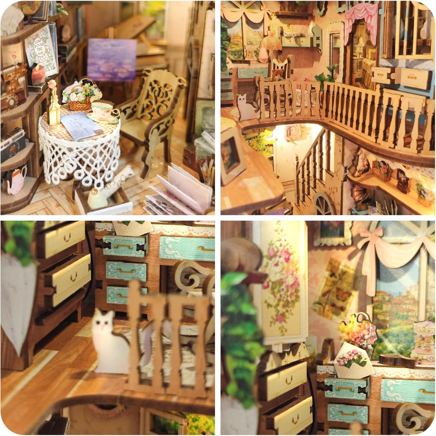 Cuteroom Book Nook Kit, DIY Miniature House Kit for Adults,Bookshelf Insert Decor Alley, DIY Dollhouse Booknook, Booknook Decor with Sensor LED Lights for Age 14+ (SQ090) image number 3