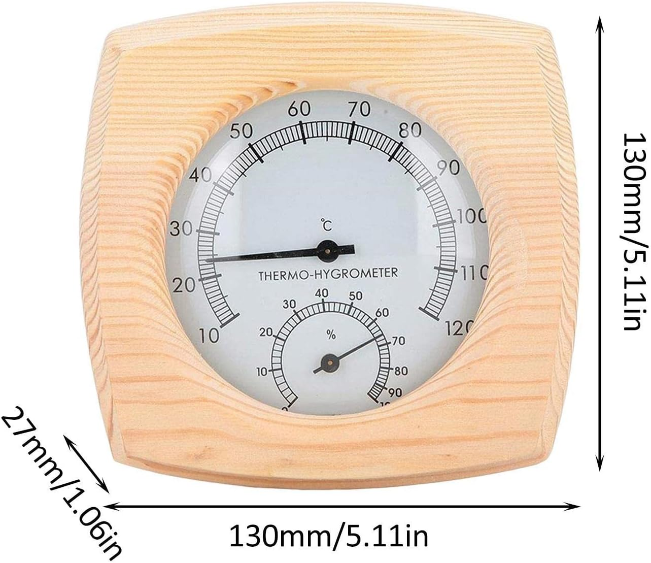 Wooden Sauna Thermometer,2 in 1 Square Hygrometer Thermometer | No Battery Weather Hygrometer for Sauna Room Wall image number 2