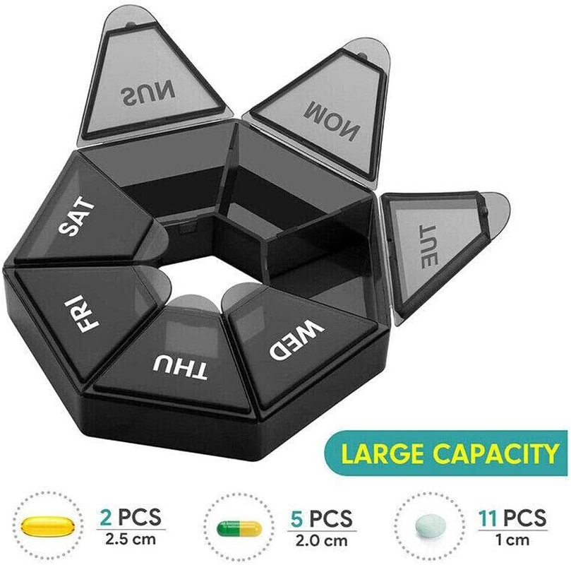 2PCS 7Day Pill Box Medicine Storage Tablet Container Case Organizer Dispenser, Durable PP Plastic, Easy-To-Read Date Labels, Portable 3.27X3.27X0.67 In image number 6