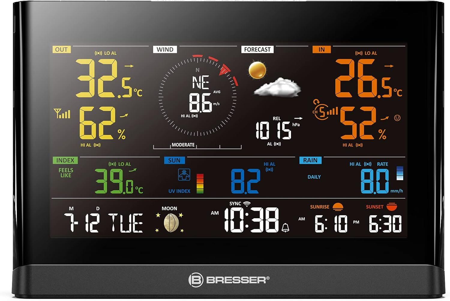 Bresser WLAN Comfort Weather Station with 7-In-1 Professional Sensor and Modern Colour Display, Black image number 2