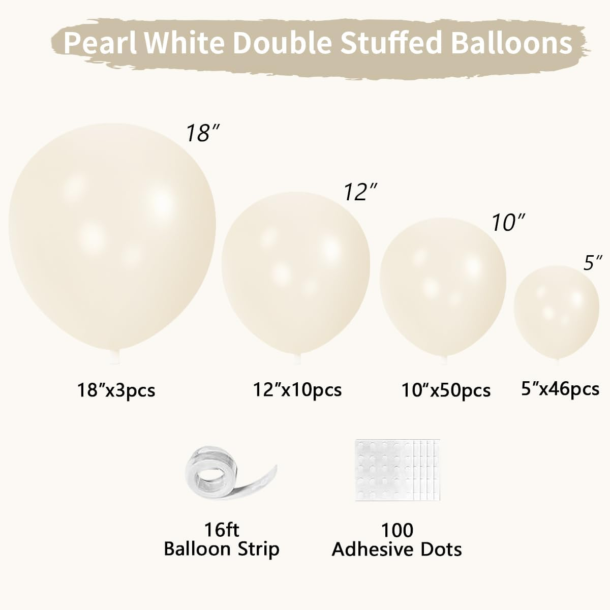Pearl White Double Stuffed Balloons Different Size 115Pcs 5/10/12/18" White Pearl Ivory Balloons Garland Kit for Wedding Birde to Be Engagement Bridal Shower Birthday Baby Shower Party - Blush Pink image number 2