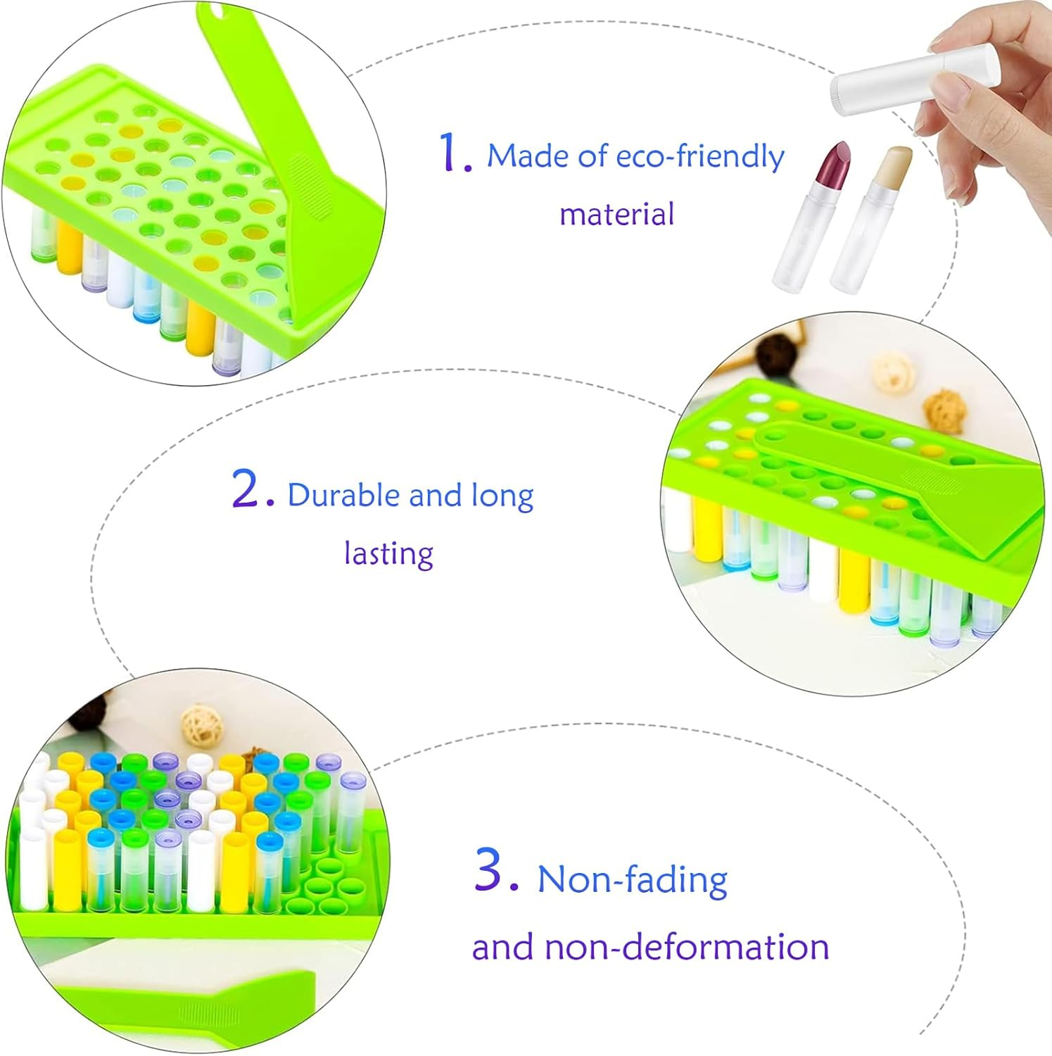 50 Pack Empty Lip Balm Containers with Fill Tray & Spatula, DIY Lip Gloss Tube Refillable White Plastic Lip Balm Tube round Bottle Mouth Red Container image number 1