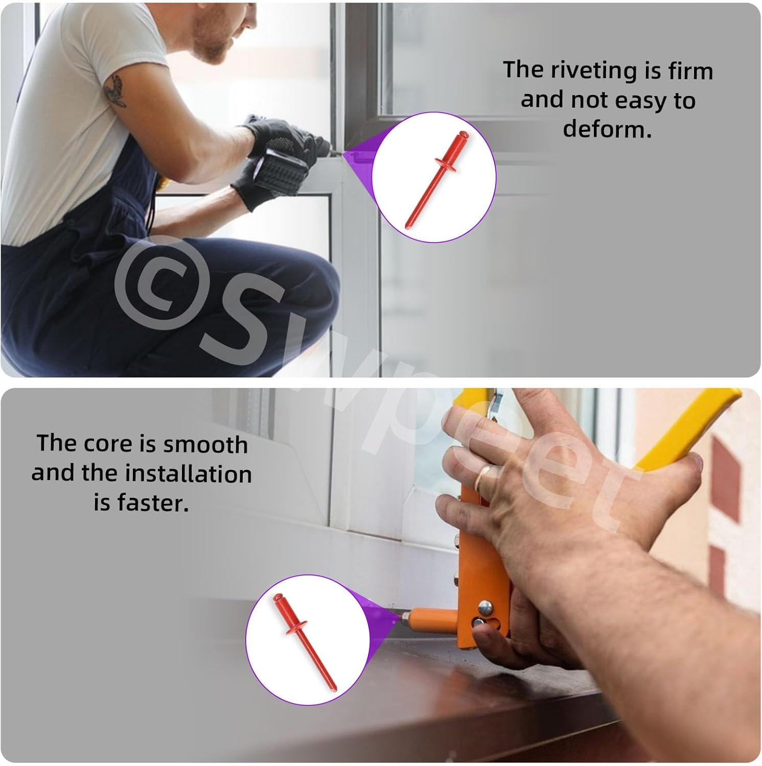 Swpeet 130Pcs 7 Sizes Red Large Flange Aluminum Blind Rivets Assortment Kit, Blind Pop Rivets Aluminum Grip and Steel Mandrel Blind Rivets for Metal, Furniture, Automotive