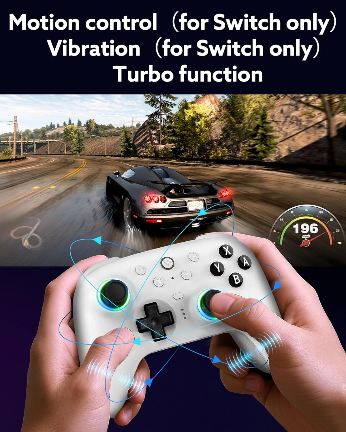 8Bitdo Ultimate 2 Bluetooth Controller (TMR Joystick Update), RGB Fire Ring, Switchable Hall Effect/Tactile Triggers, Vibration and Motion Control for Switch/Switch 2, Windows PC (White) image number 6