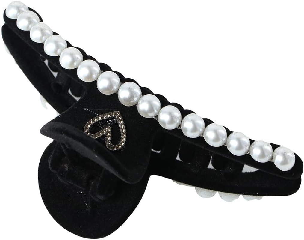 2Pcs Elegant Rhinestone Love Heart Hair Claw Clip Black Large Hair Claw Clip for Women Girl Fashion Pearl Hairpin Headwear Ponytail Holder image number 3