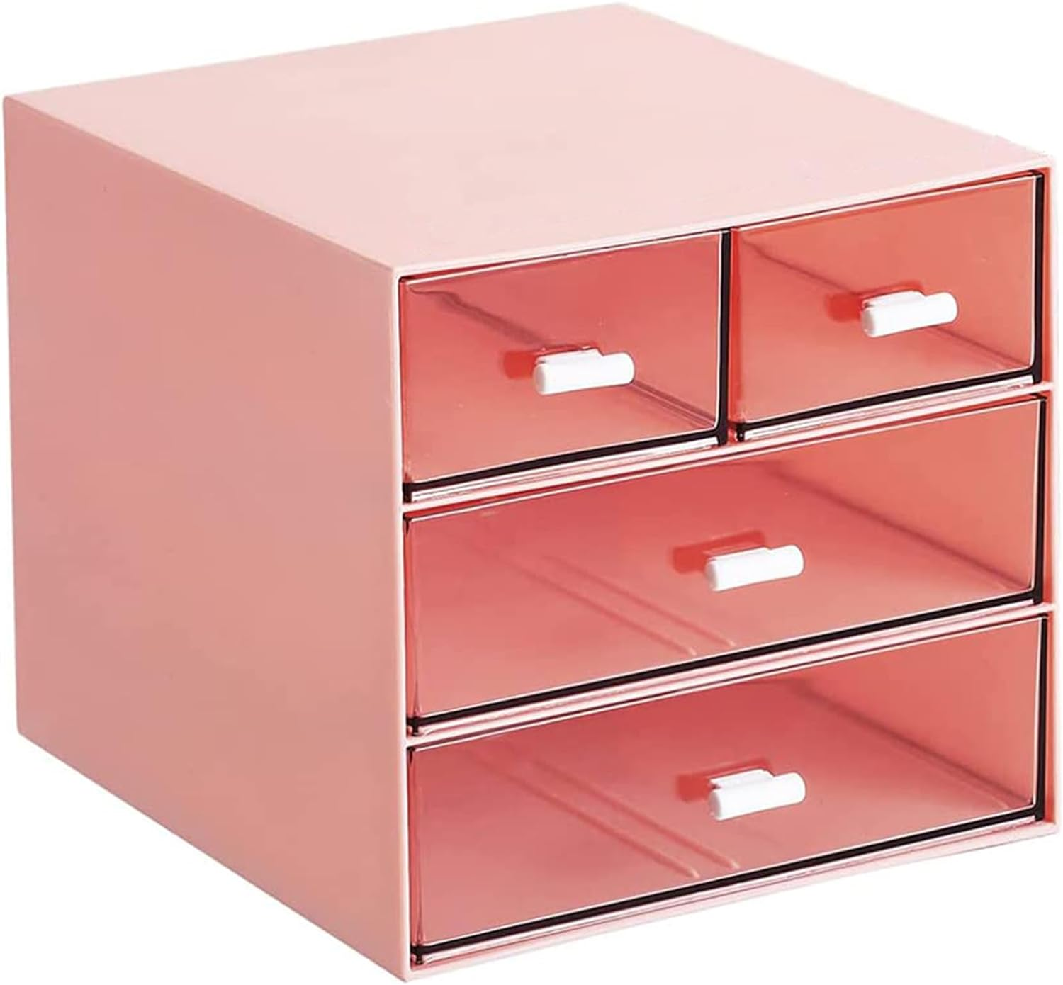 Esk Storage, Makeup Storage Box Clear Plastic Desk Storage Box Cosmetic Storage Organizer with 4 Drawers Desktop Organizer for Office School Home Bathroom, Pink image number 1
