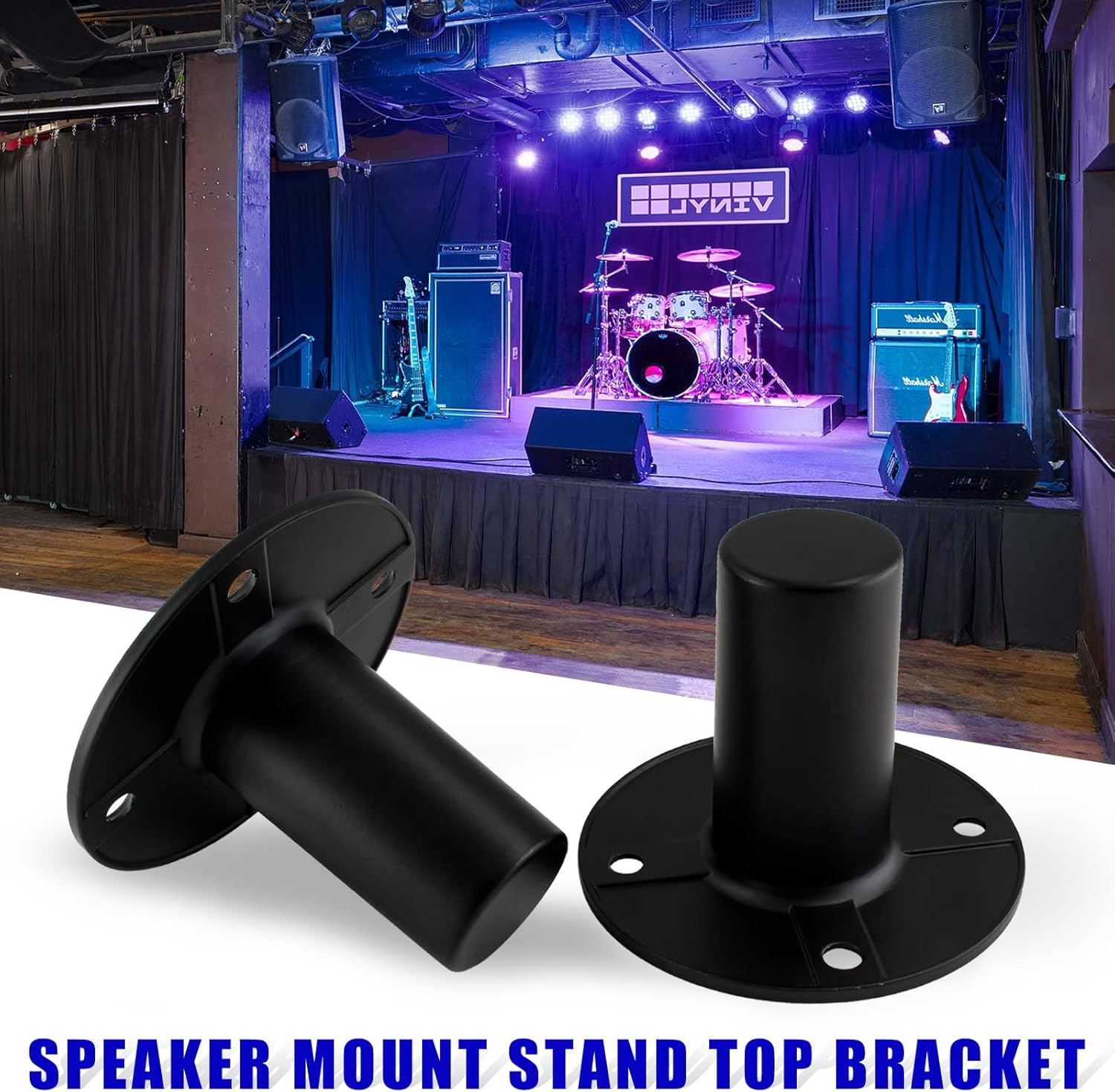 Waziaqoc 2PCS Speaker Pole Mount, Speaker Stand Top Hat Speaker Cabinet Pole Mount, 4.19" X 2.95", Black image number 6