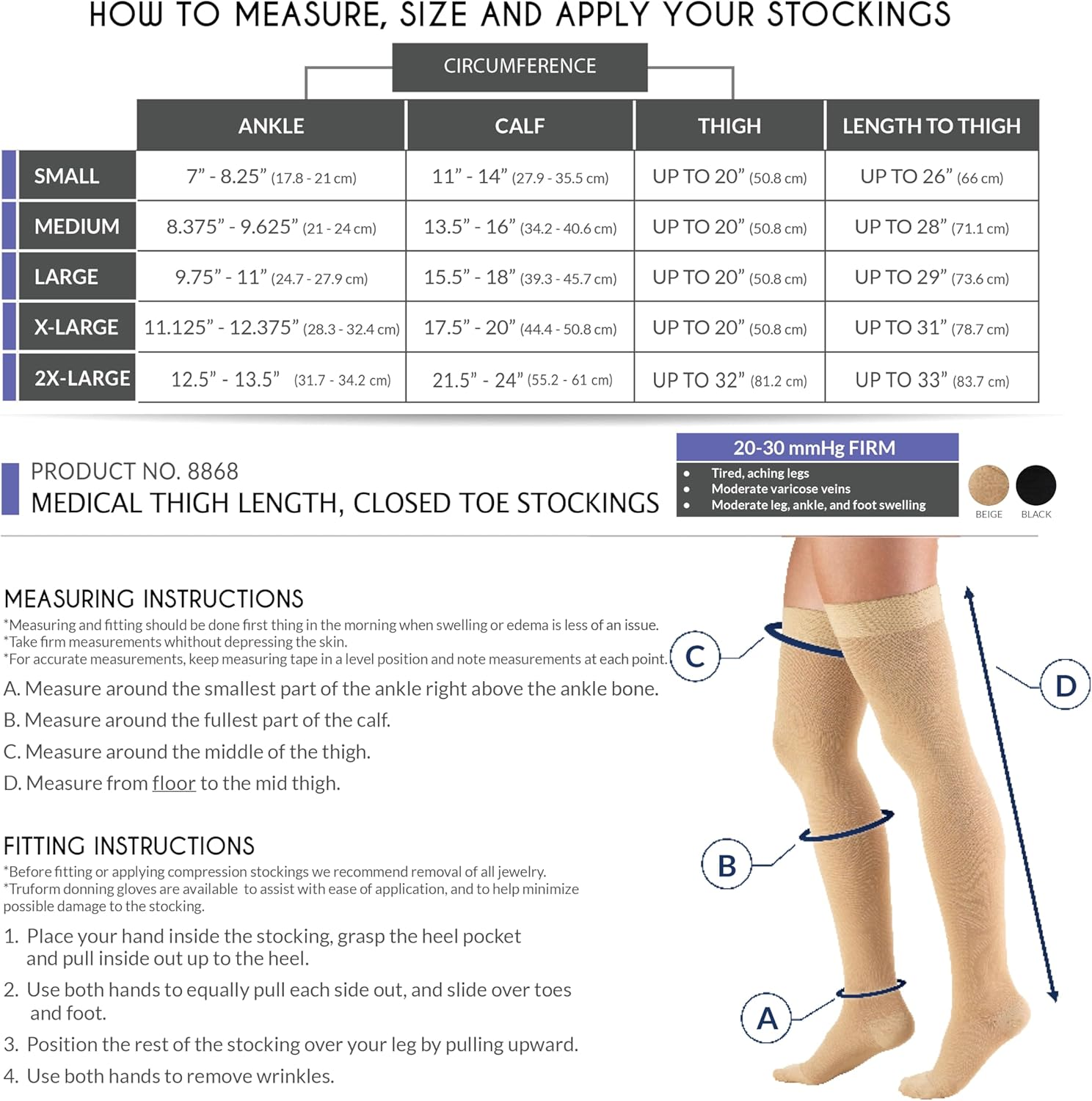 Truform 20-30 Mmhg Compression Stockings for Men and Women, Thigh High Length, Dot Top, Closed Toe, Beige, Medium image number 1