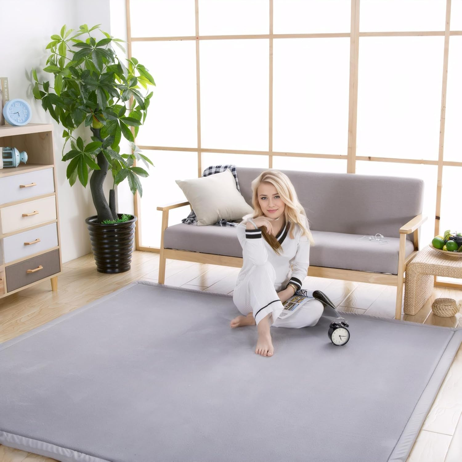 Ngardk Kids Baby Play Mat, 3Cm Thick Tatami Muscle Mat for Baby, Memory Mellow Foam Play Mat (Gray, 200 * 200Cm) image number 2