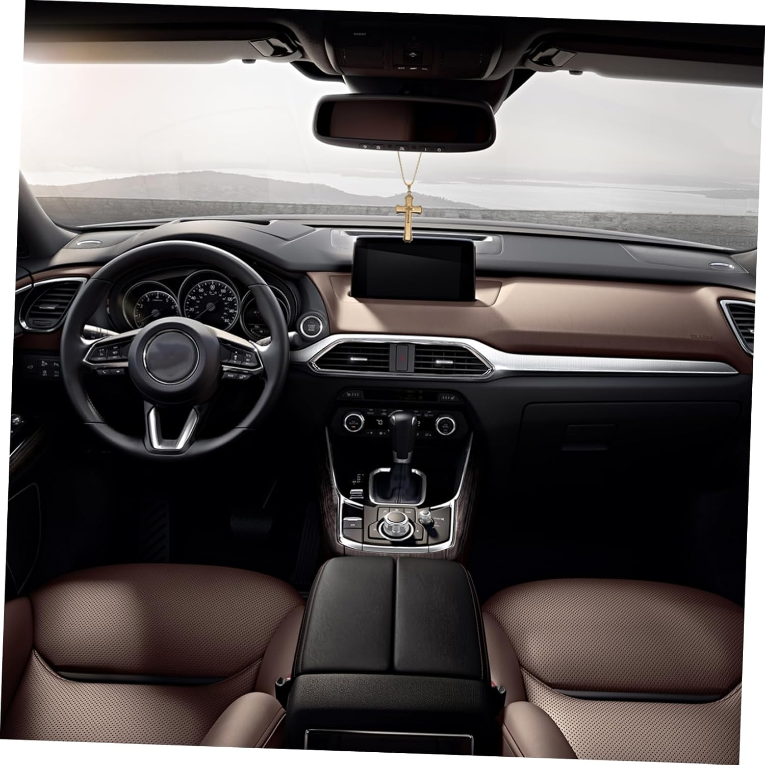 Car Cross Mirror Pendant Car Accessories Cross Car Ornament Car Hanging Ornament Car Mirror Hanging Decoration Rear View Mirror Ornament Car Supply Car Decoration Plaster Metal image number 1