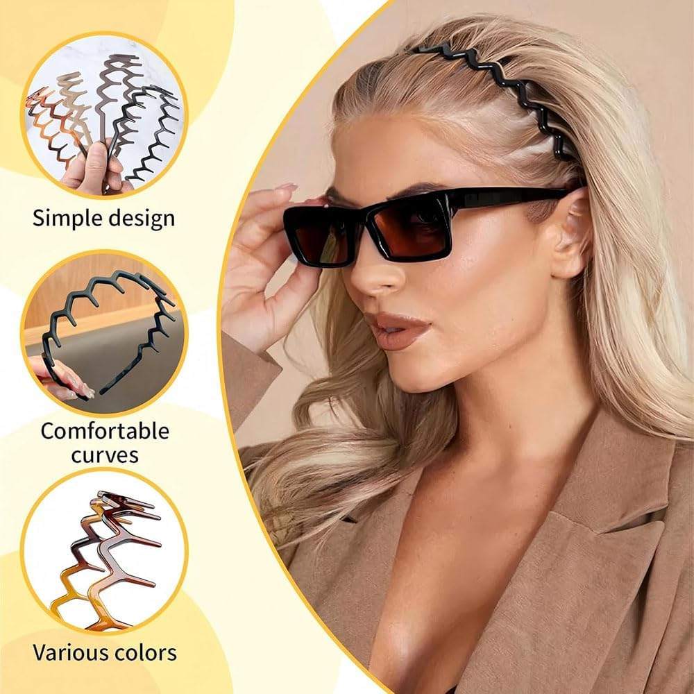 Leanockesa Set of 10 Plastic Zig Zag Headbands for Women and Men Wavy Toothed Hair Band, 90S Retro Tooth Comb Hairband Hoop Accessories, Unisex Fashion Hair Hoops image number 5