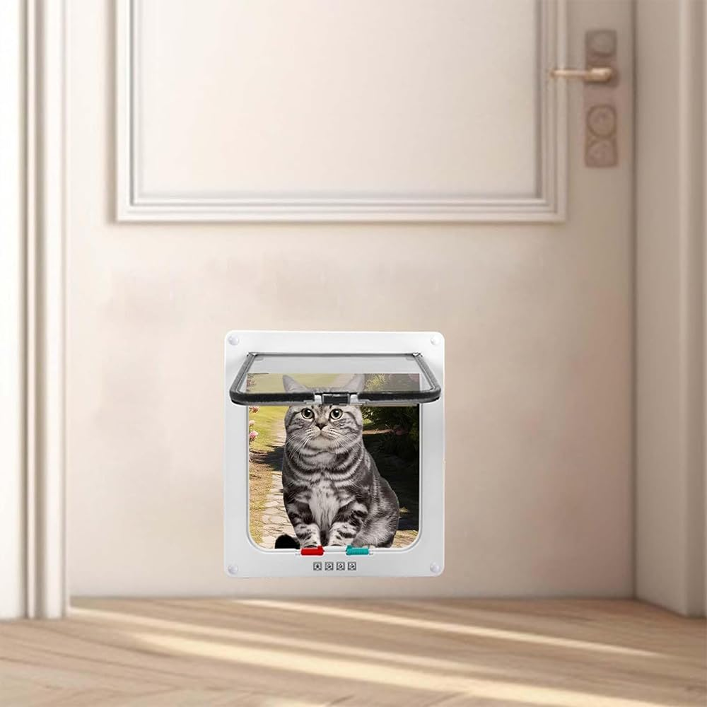 Cat Door, Cat Door for Window, Cat Flap Door, Cat Flap Large Cats, Pet Door with 4-Way Lock, Cat Flap Door, for Indoor Outdoor Door, Window, Wall (Large, 25 X 23.5 Cm) image number 4