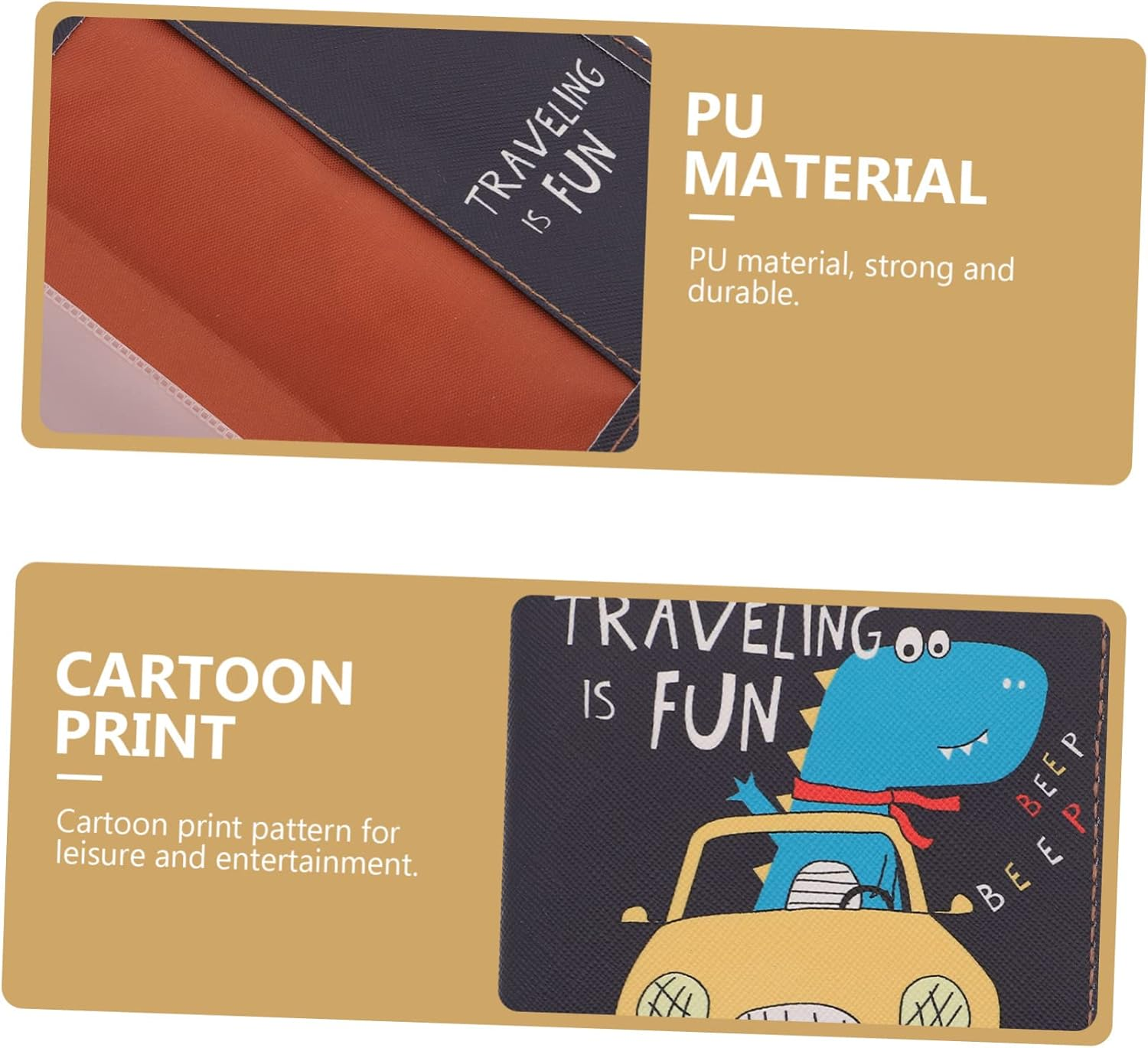 SHERCHPRY Travel Document Holder Case Cartoon Dinosaur Style Card Slots Bank Cards Pouch Pocket