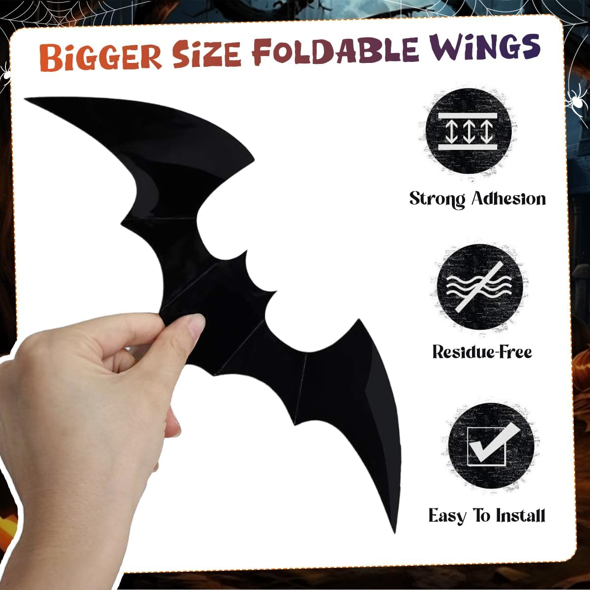 Halloween 3D Bats Decor 120PCS Wall Decor Realistic Halloween Party Scary Black 4 Different Sizes Waterproof PVC Bat Stickers for Living Room Bedroom Windows Gothic Home Decor Bats Spooky Party Decals image number 6