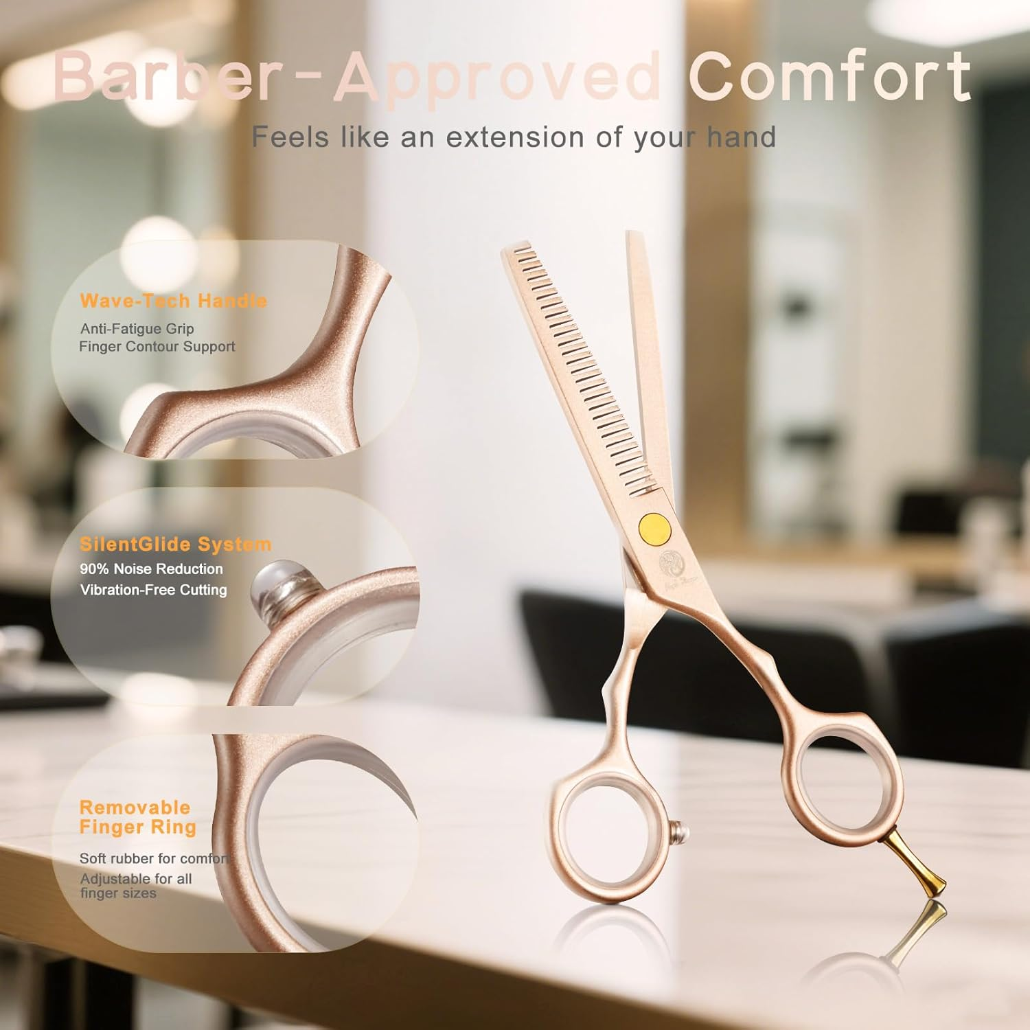 Purple Dragon 5.5 Inch Hair Cutting Scissors Set with Razor, Titanium-Professional-Hairdressing, Barber Hair Cutting Shears Hair Thinning/Texturizing Shears for Professional Hairdresser or Home Use 5.5 Inch Rose Gold (Rose Gold) image number 3