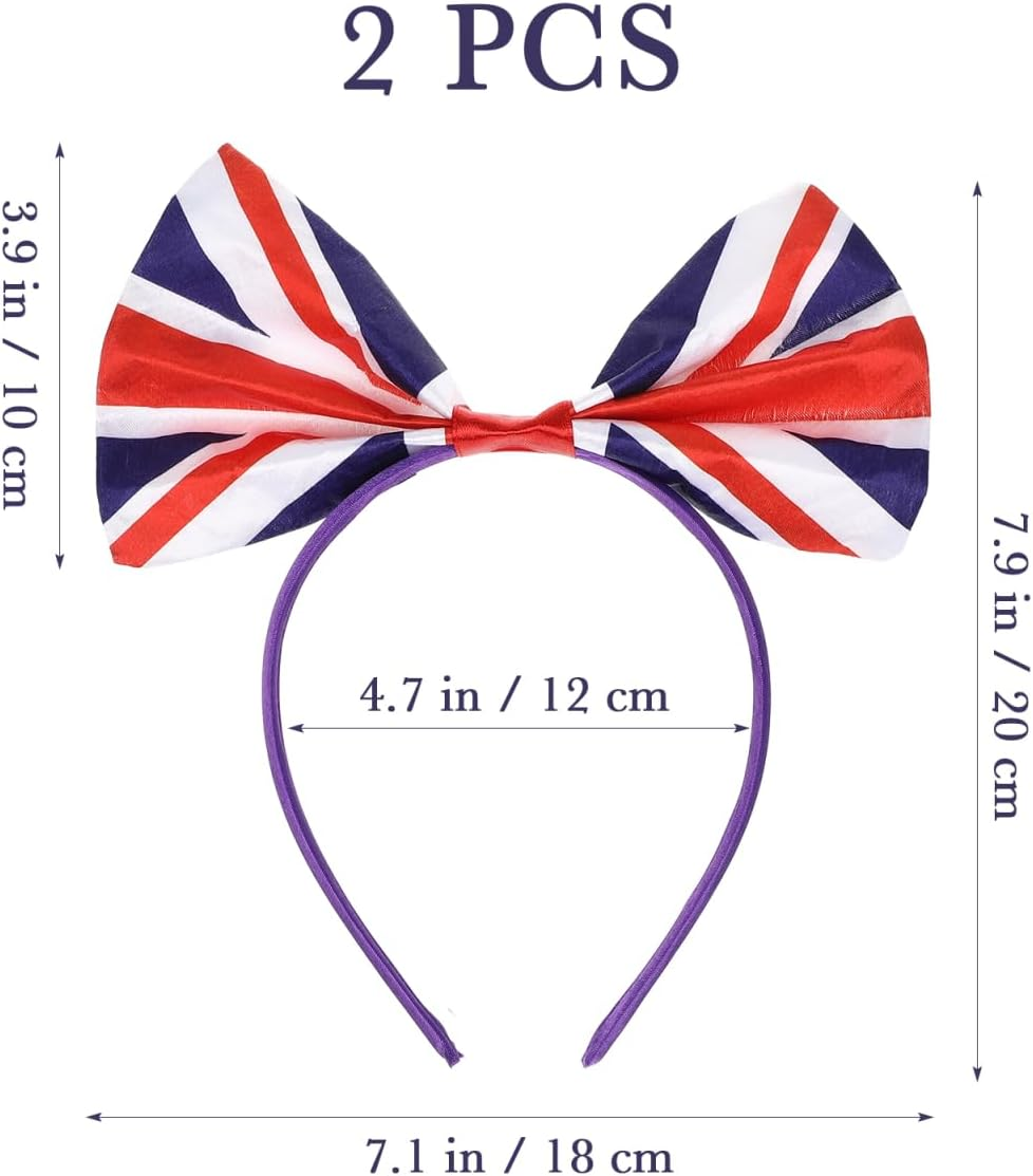 ABOOFAN 2 Pieces Satin Hair Tie Headband Makeup Headbands Fashion UK Flag Bow England Flag Sports Flag image number 5