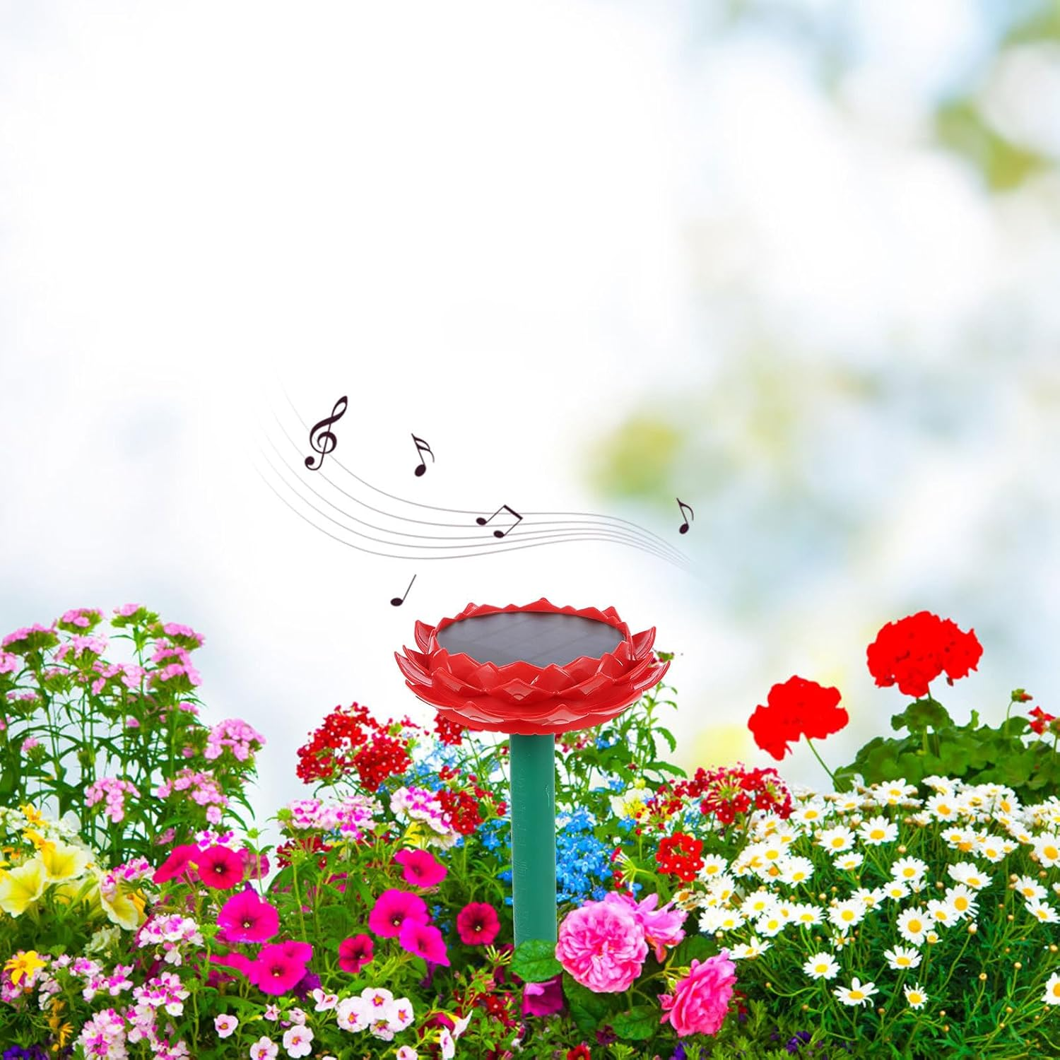 LRXIYODE Solar Powered Waterproof Lotus Speaker Outdoor Wireless Audio Speaker Portable Buddha Music Player for Garden and Patio Use image number 4