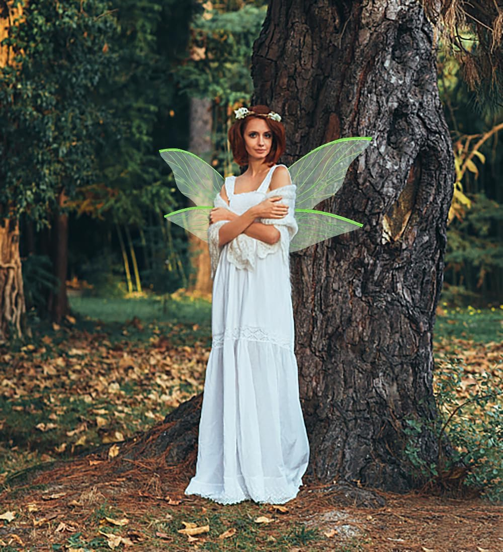 ALIBBON Fairy Wings Costume for Women Boys Girls, Butterfly Wings Princess Angel Elf Dress up Accessories for Halloween Party - Green image number 4
