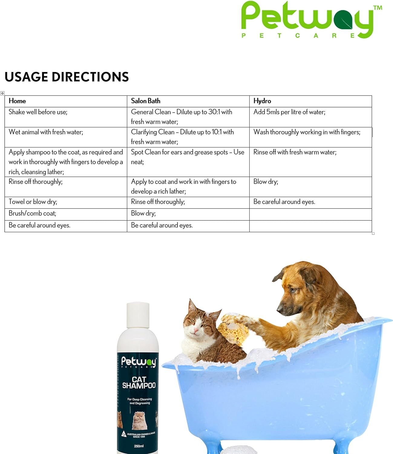 Petway Petcare Cat Shampoo &ndash; Natural Pet Dandruff Shampoo, Ph Balanced Shampoo with Plant Derived Surfactant, Free of DEA, Phosphates, Parabens & Enzymes, Removes Excess Oil, Dirt and Dandruff &ndash; 250Ml image number 1